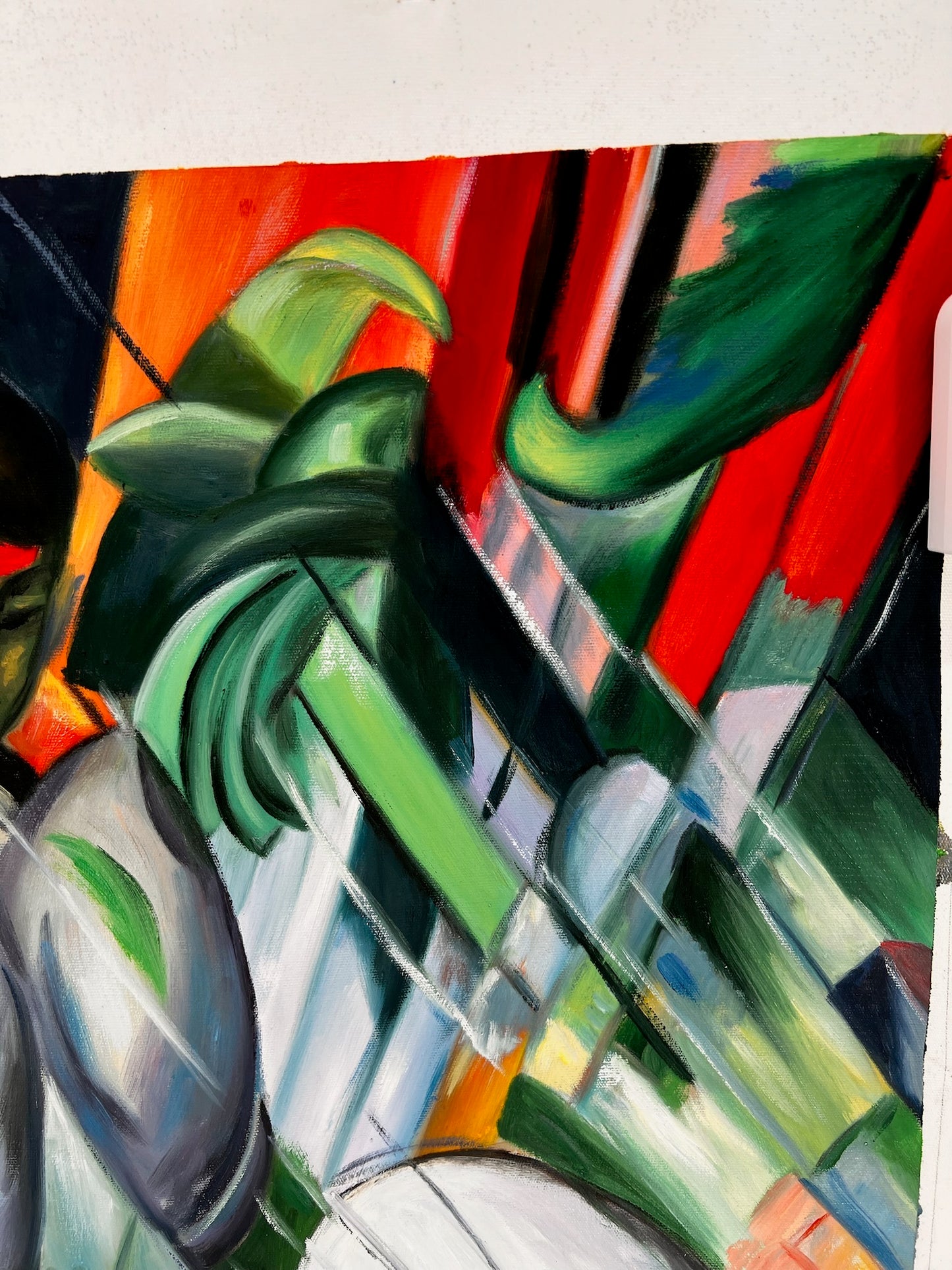 Sotto la pioggia (da Franz Marc) – Olio su tela espressionista dipinto a mano (64 × 80 cm, consegnato arrotolato)