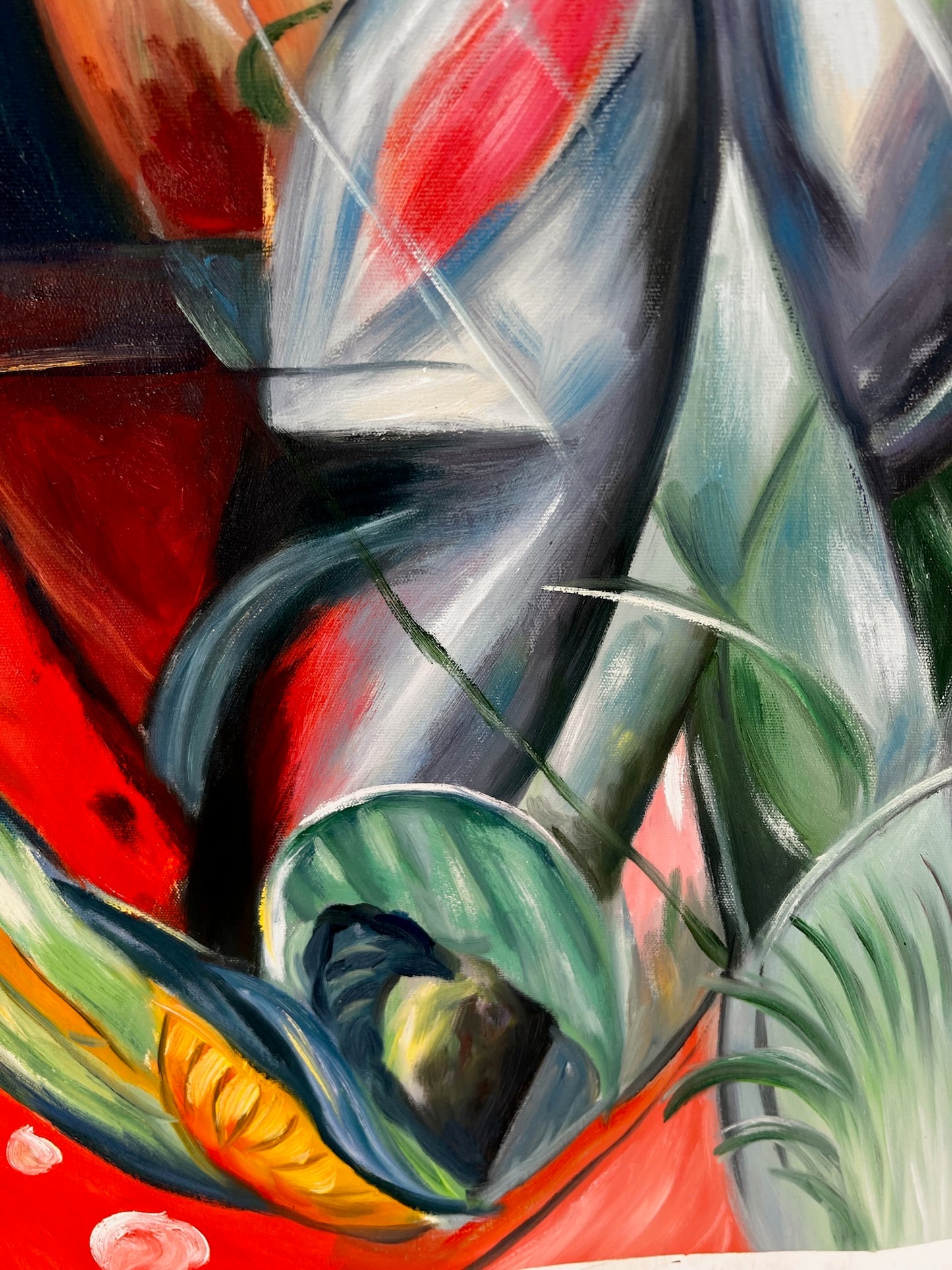 Sotto la pioggia (da Franz Marc) – Olio su tela espressionista dipinto a mano (64 × 80 cm, consegnato arrotolato)