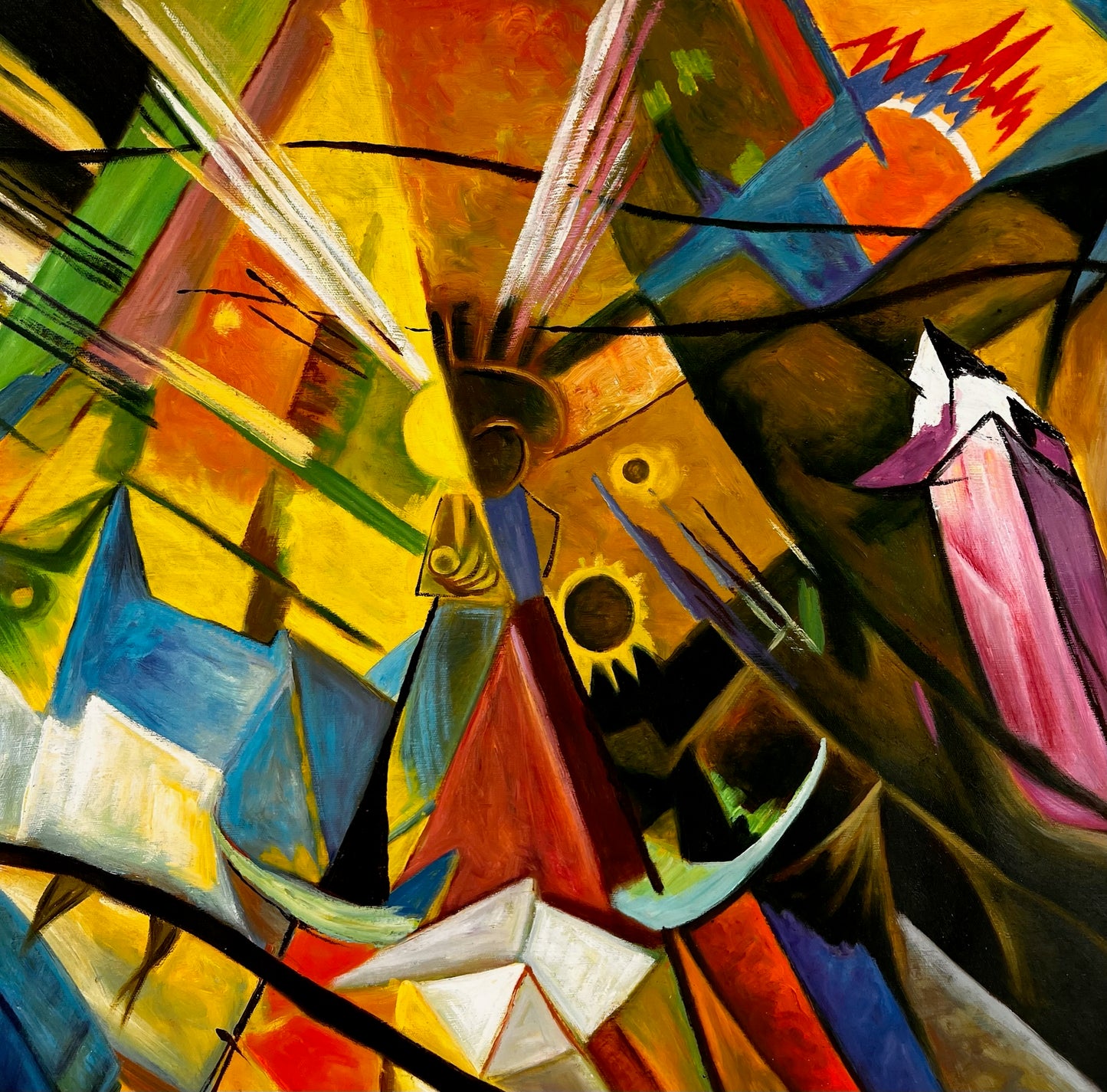 Tirolo (di Franz Marc) – Olio su tela espressionista dipinto a mano (60 × 80 cm, consegnato arrotolato)