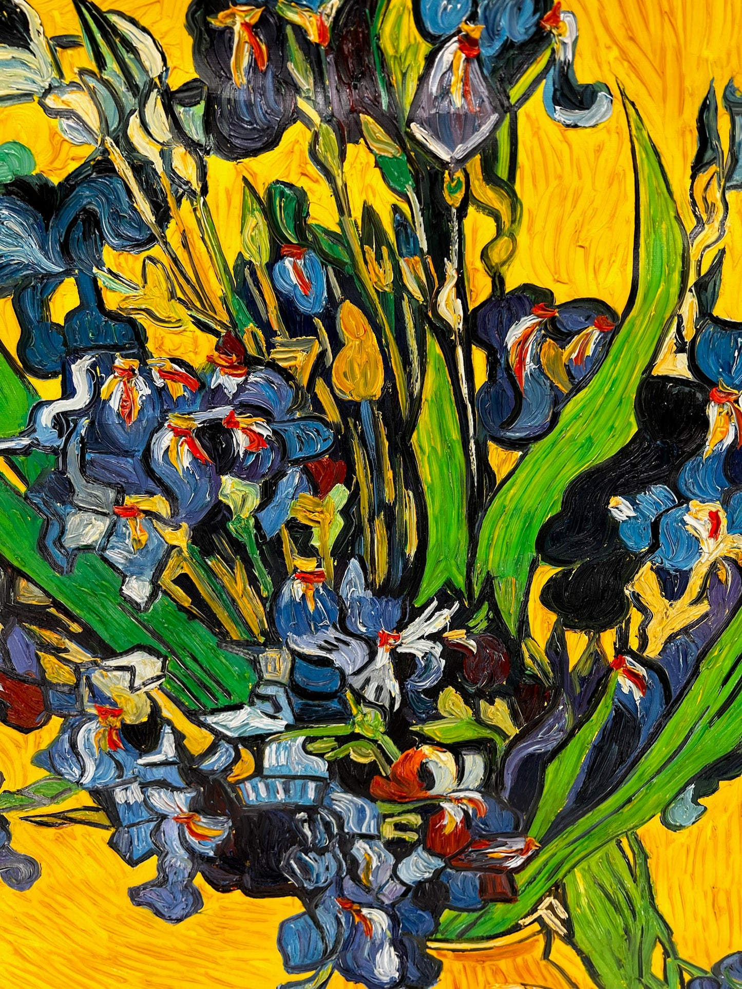 Vincent van Gogh – Vaso con iris – Pittura ad olio post-impressionista dipinta a mano su tela (92 × 73,5 cm)