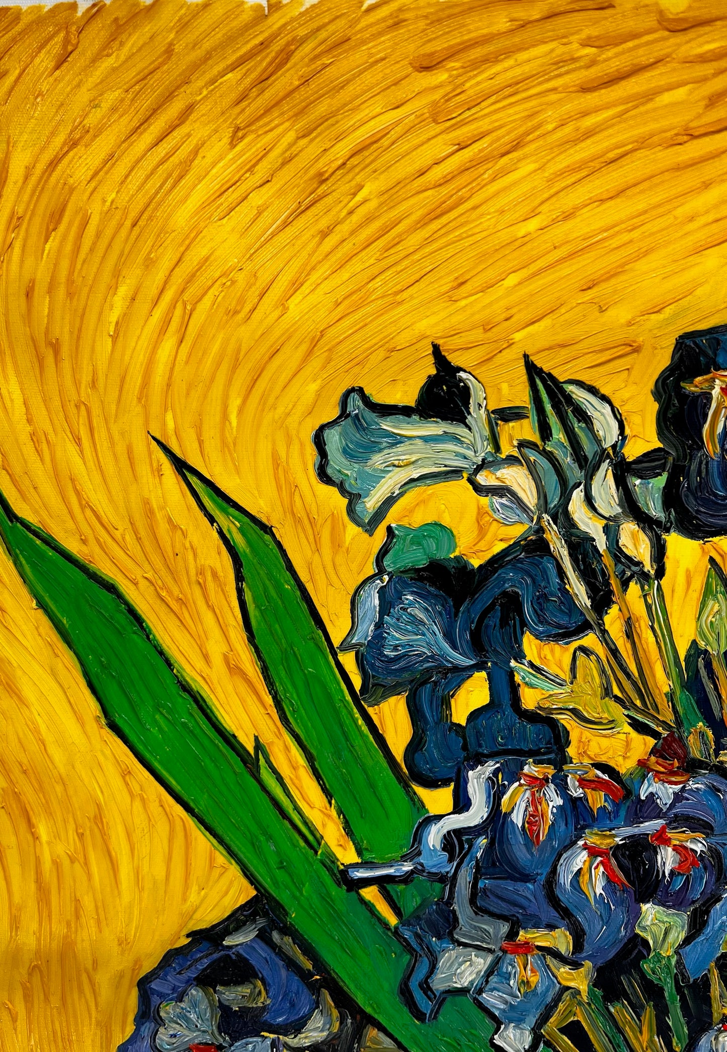 Vincent van Gogh – Vaso con iris – Pittura ad olio post-impressionista dipinta a mano su tela (92 × 73,5 cm)
