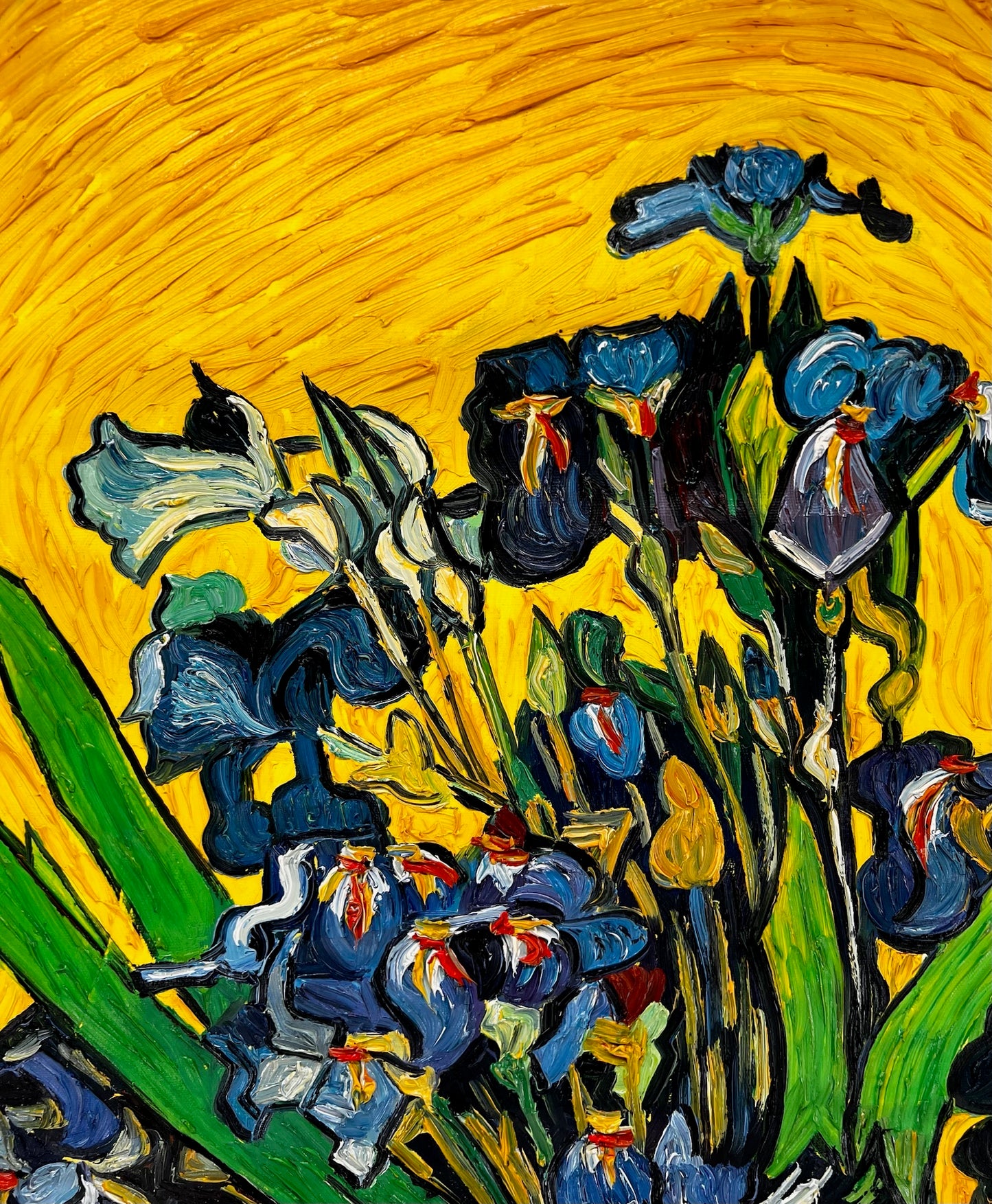 Vincent van Gogh – Vaso con iris – Pittura ad olio post-impressionista dipinta a mano su tela (92 × 73,5 cm)
