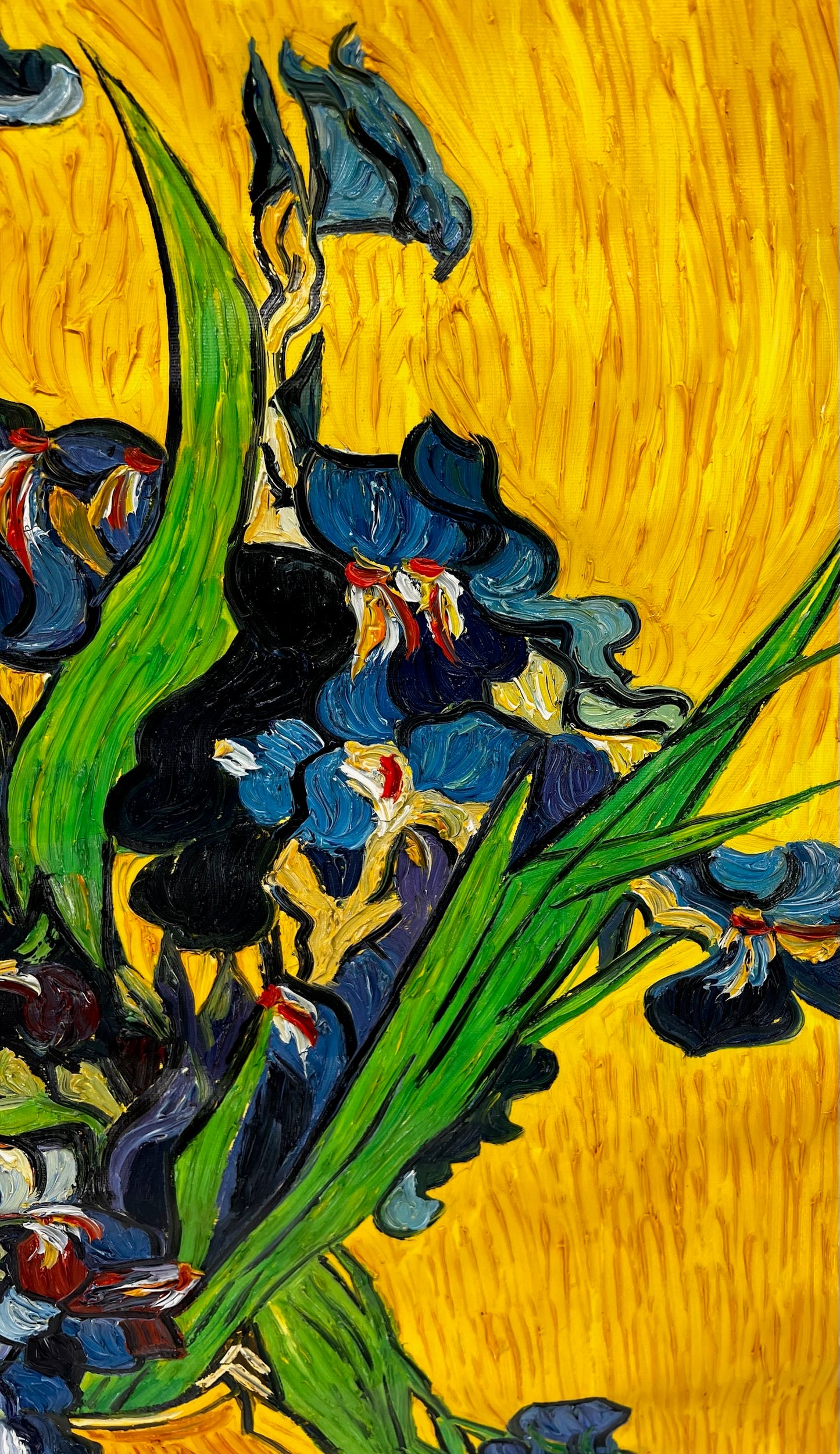 Vincent van Gogh – Vaso con iris – Pittura ad olio post-impressionista dipinta a mano su tela (92 × 73,5 cm)