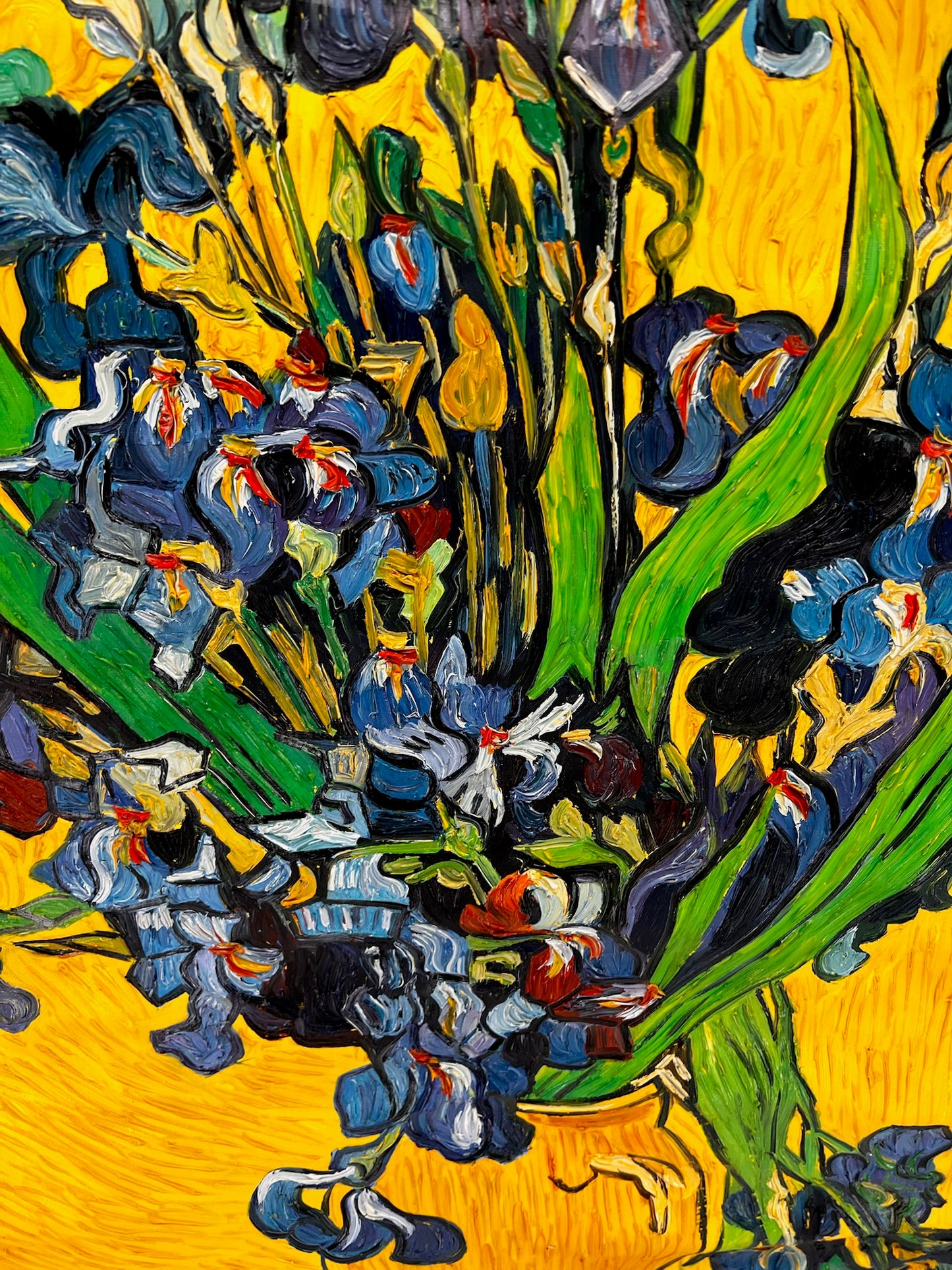 Vincent van Gogh – Vaso con iris – Pittura ad olio post-impressionista dipinta a mano su tela (92 × 73,5 cm)