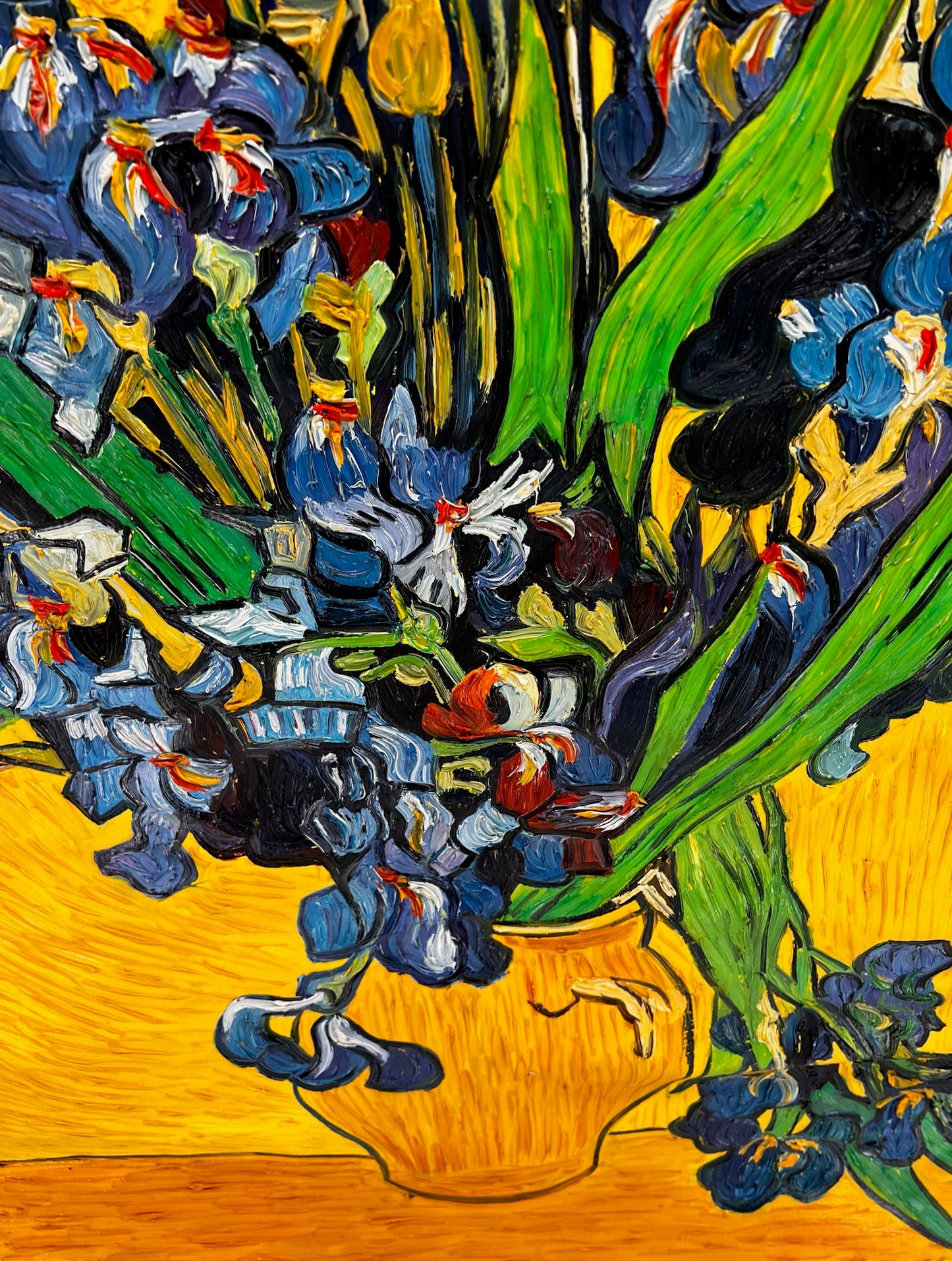 Vincent van Gogh – Vaso con iris – Pittura ad olio post-impressionista dipinta a mano su tela (92 × 73,5 cm)