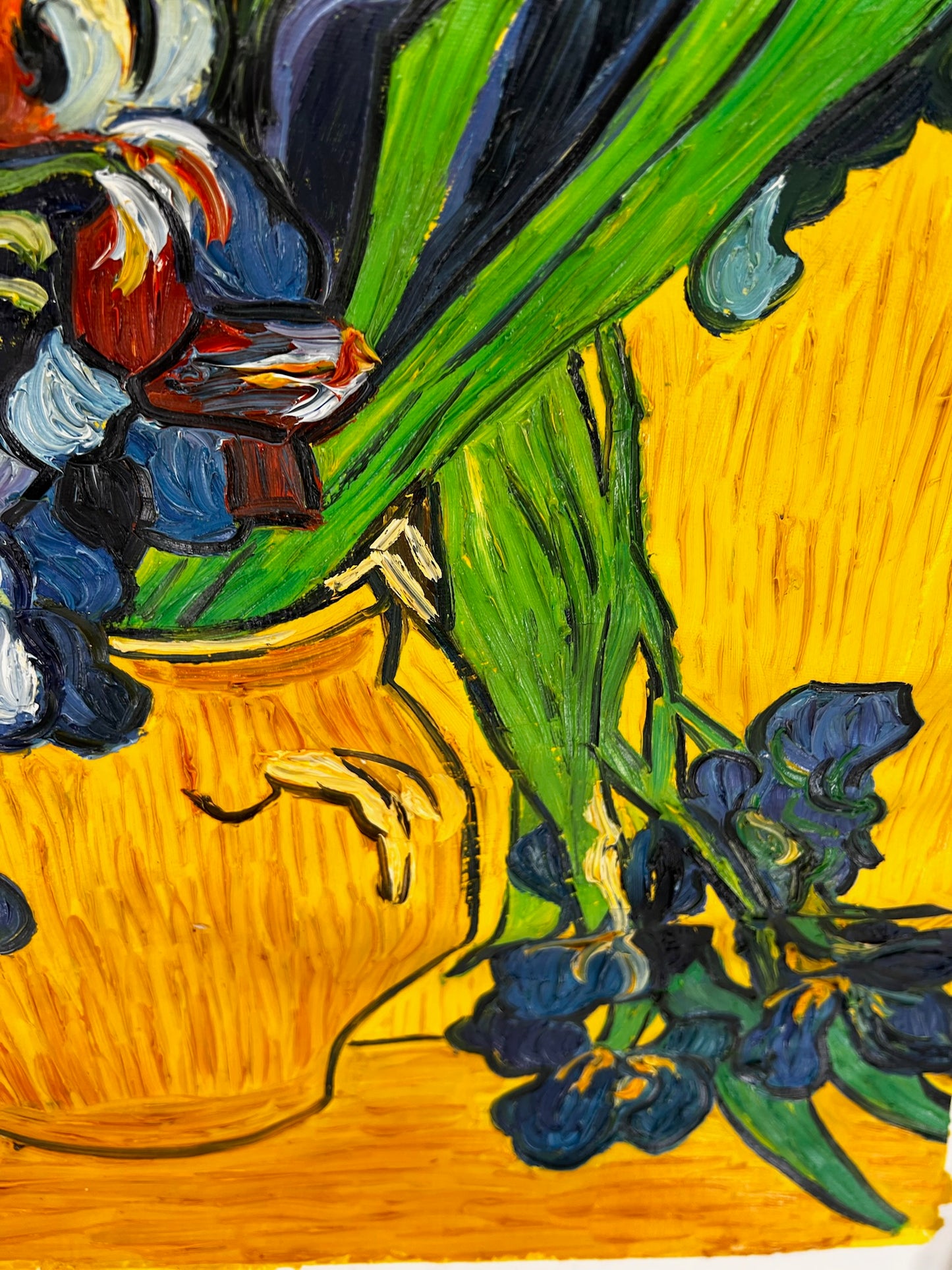 Vincent van Gogh – Vaso con iris – Pittura ad olio post-impressionista dipinta a mano su tela (92 × 73,5 cm)