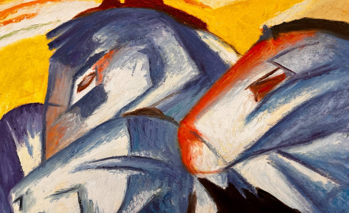 La Torre dei Cavalli Blu – Dipinto a Olio Espressionista Dipinto a Mano su Tela (60 × 80 cm)