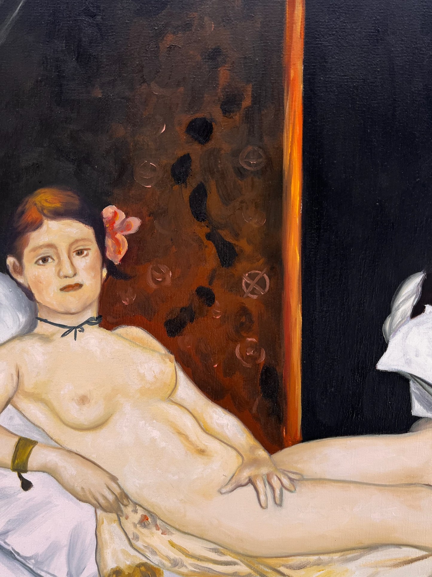 Olympia – Pittura ad olio realistica dipinta a mano su tela (64 × 80 cm)