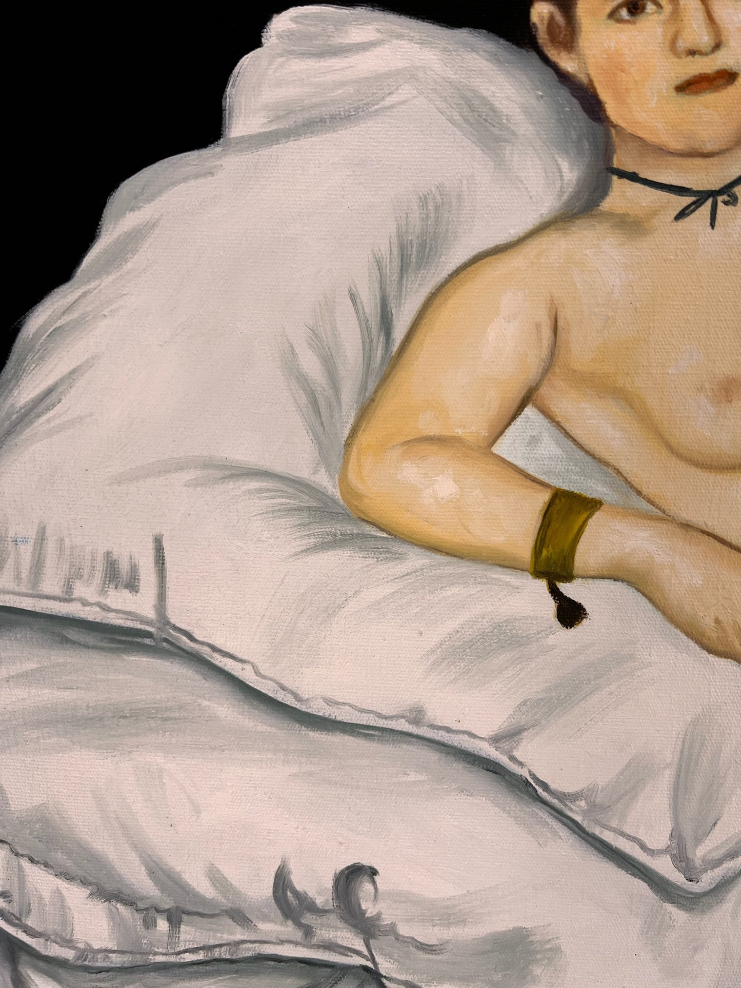 Olympia – Pittura ad olio realistica dipinta a mano su tela (64 × 80 cm)