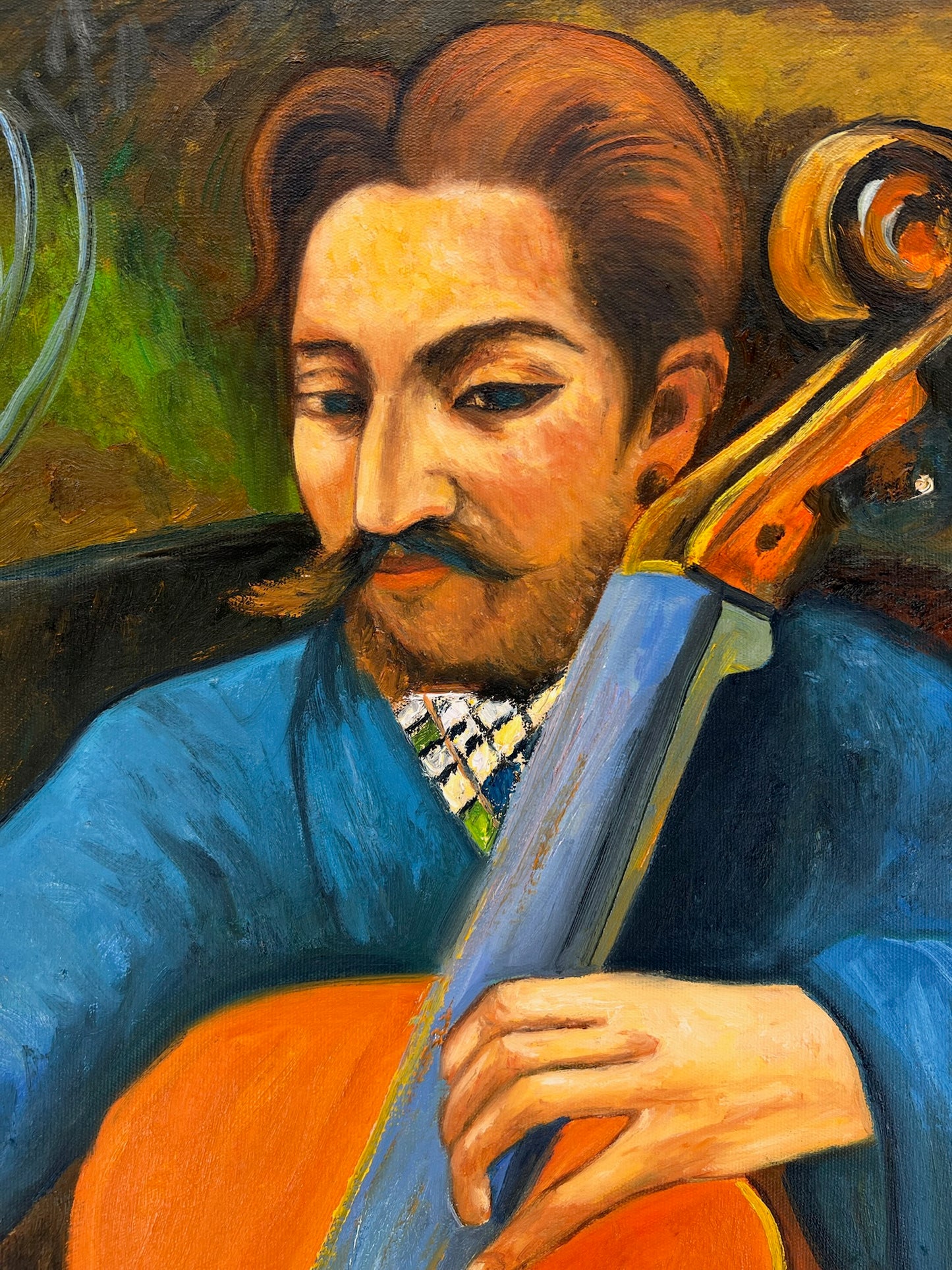 Ritratto di un Violoncellista – Dipinto a Olio Post-Impressionista Dipinto a Mano su Tela (60 × 80 cm)