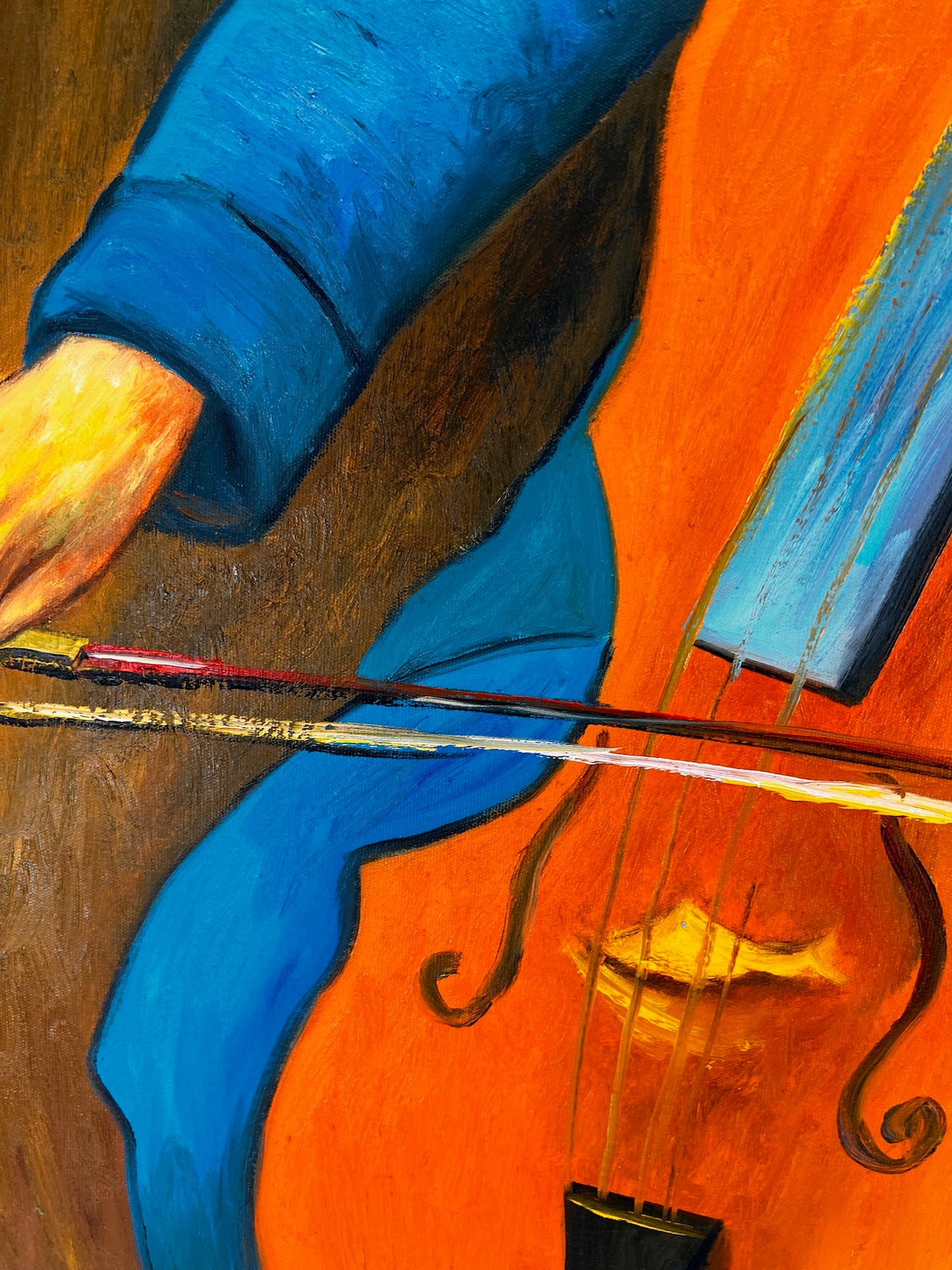 Ritratto di un Violoncellista – Dipinto a Olio Post-Impressionista Dipinto a Mano su Tela (60 × 80 cm)