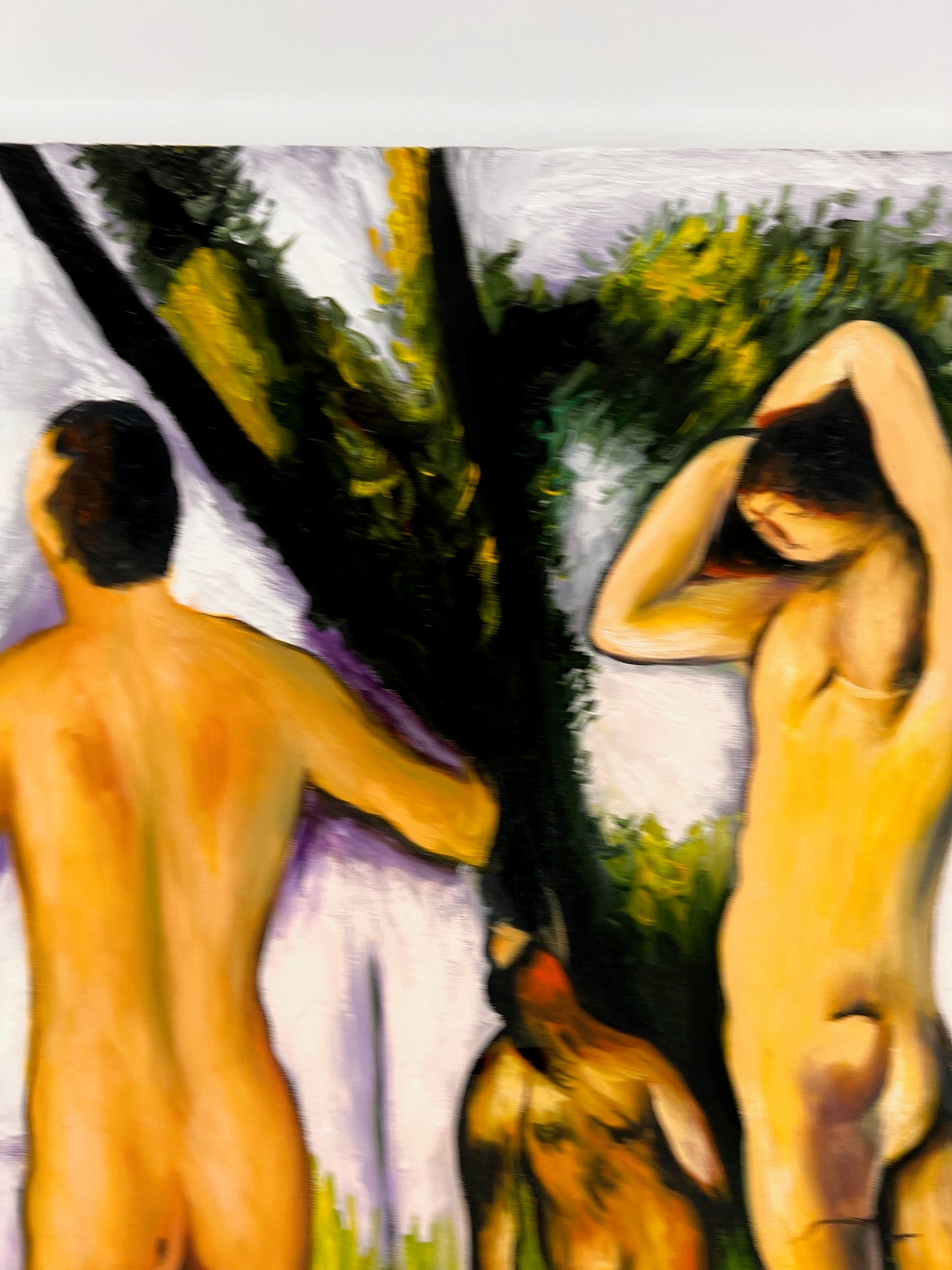 Les Grandes Baigneuses (5 Figure) – Dipinto a olio post-impressionista su tela dipinta a mano (164 × 80 cm)