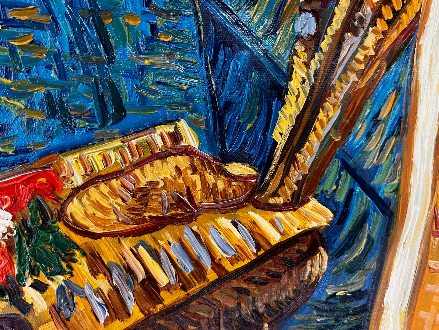 Dipinto a olio dipinto a mano in stile Van Gogh: Autoritratto con l'asinello (60,5 × 50,5 cm) – Tela arrotolata