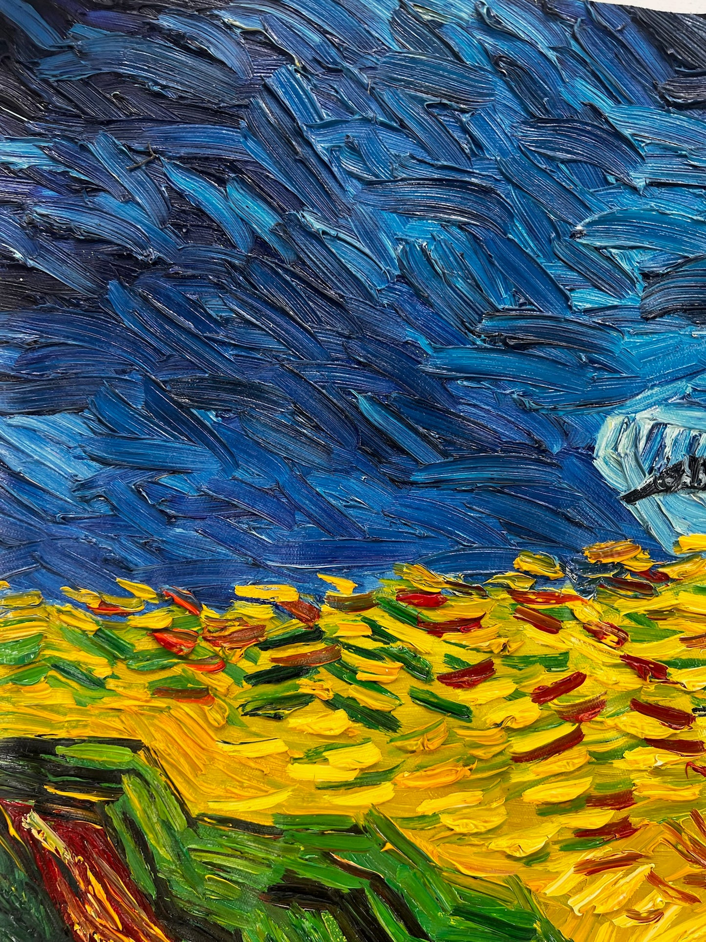 Campo di grano con corvi – Pittura a olio espressionista su tela (50,5 × 103 cm)