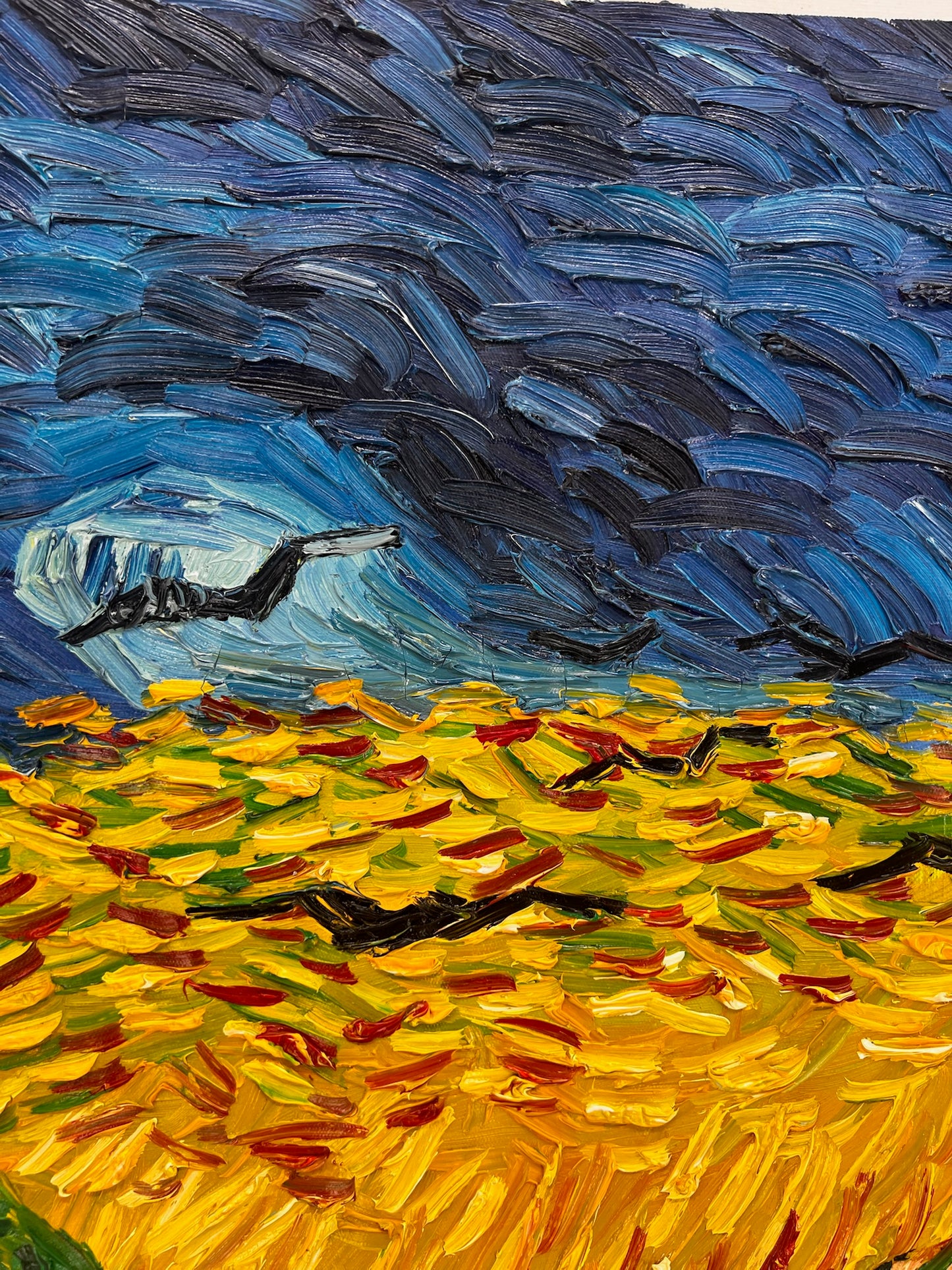 Campo di grano con corvi – Pittura a olio espressionista su tela (50,5 × 103 cm)