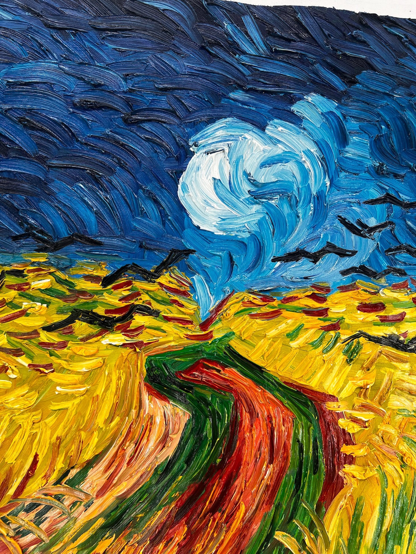 Campo di grano con corvi – Pittura a olio espressionista su tela (50,5 × 103 cm)