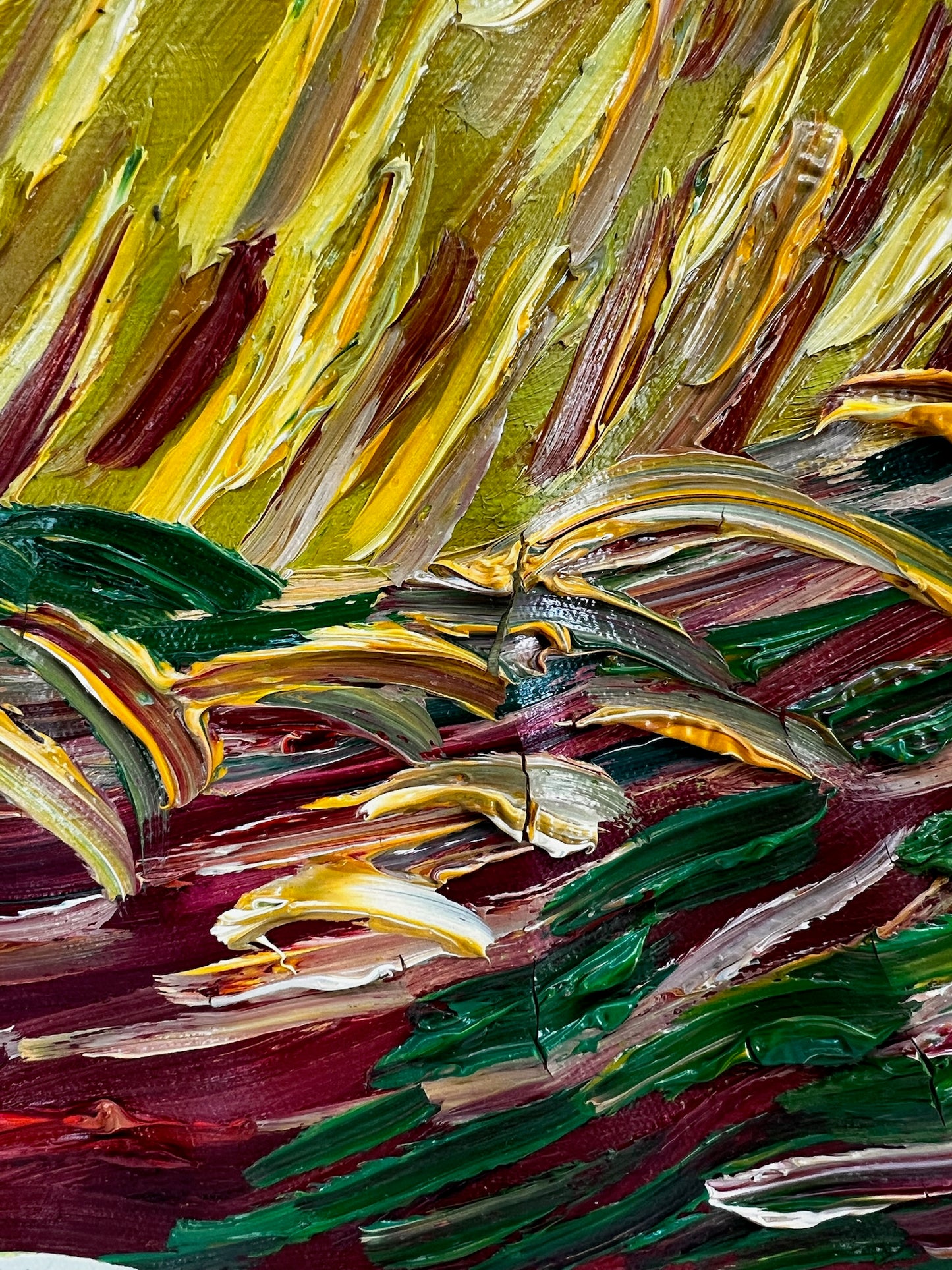 Campo di grano con corvi – Pittura a olio espressionista su tela (50,5 × 103 cm)