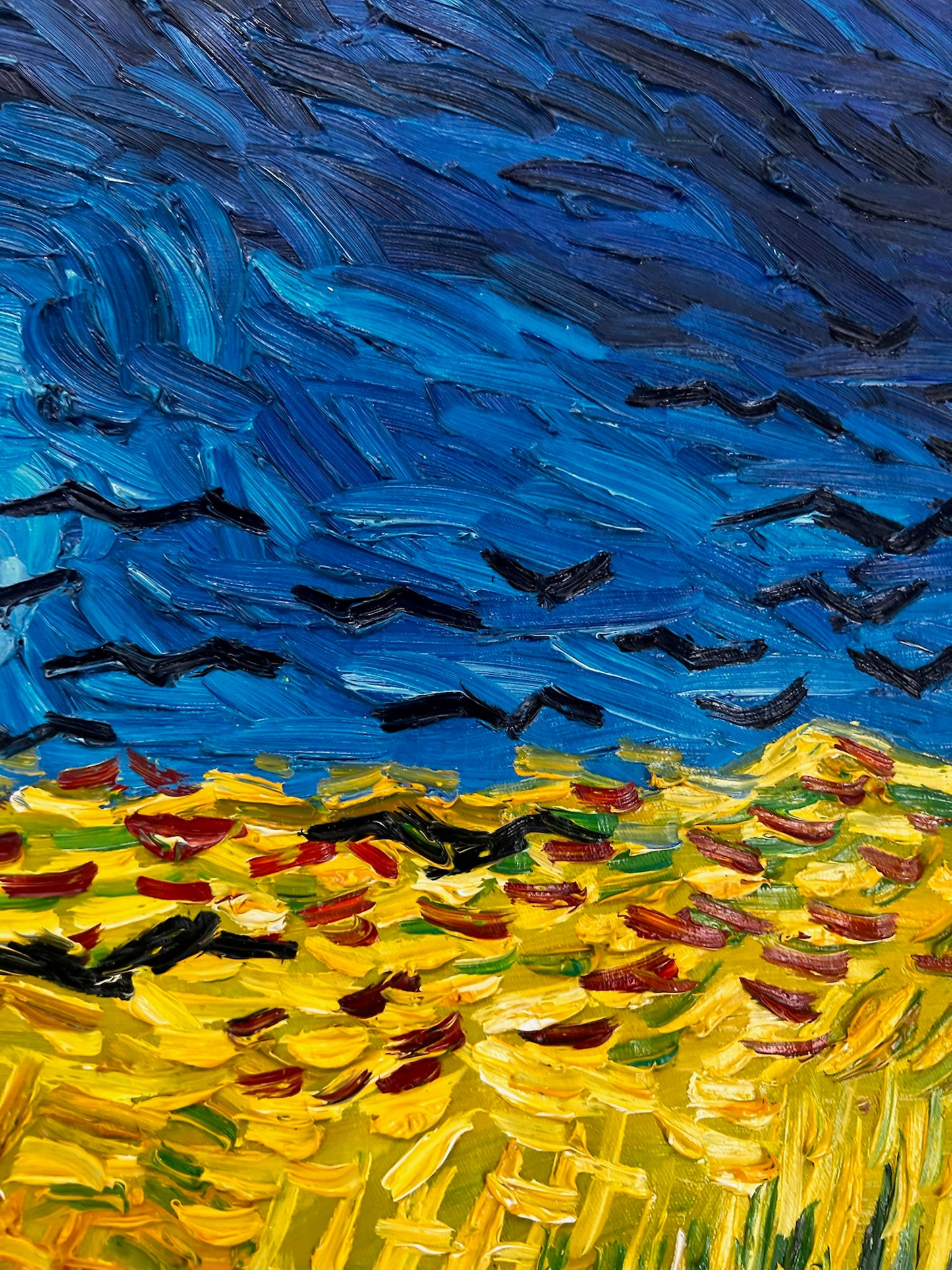 Campo di grano con corvi – Pittura a olio espressionista su tela (50,5 × 103 cm)