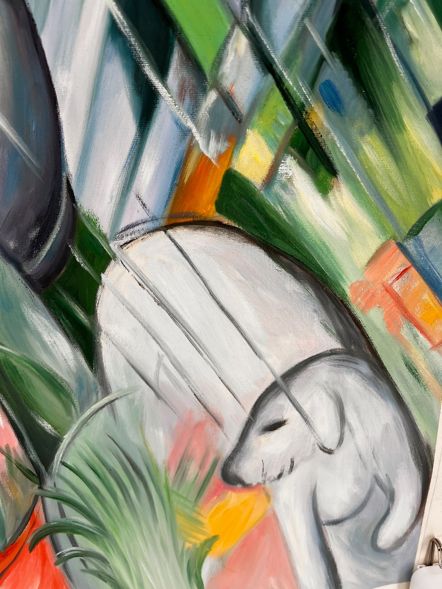 Sotto la pioggia (da Franz Marc) – Olio su tela espressionista dipinto a mano (64 × 80 cm, consegnato arrotolato)