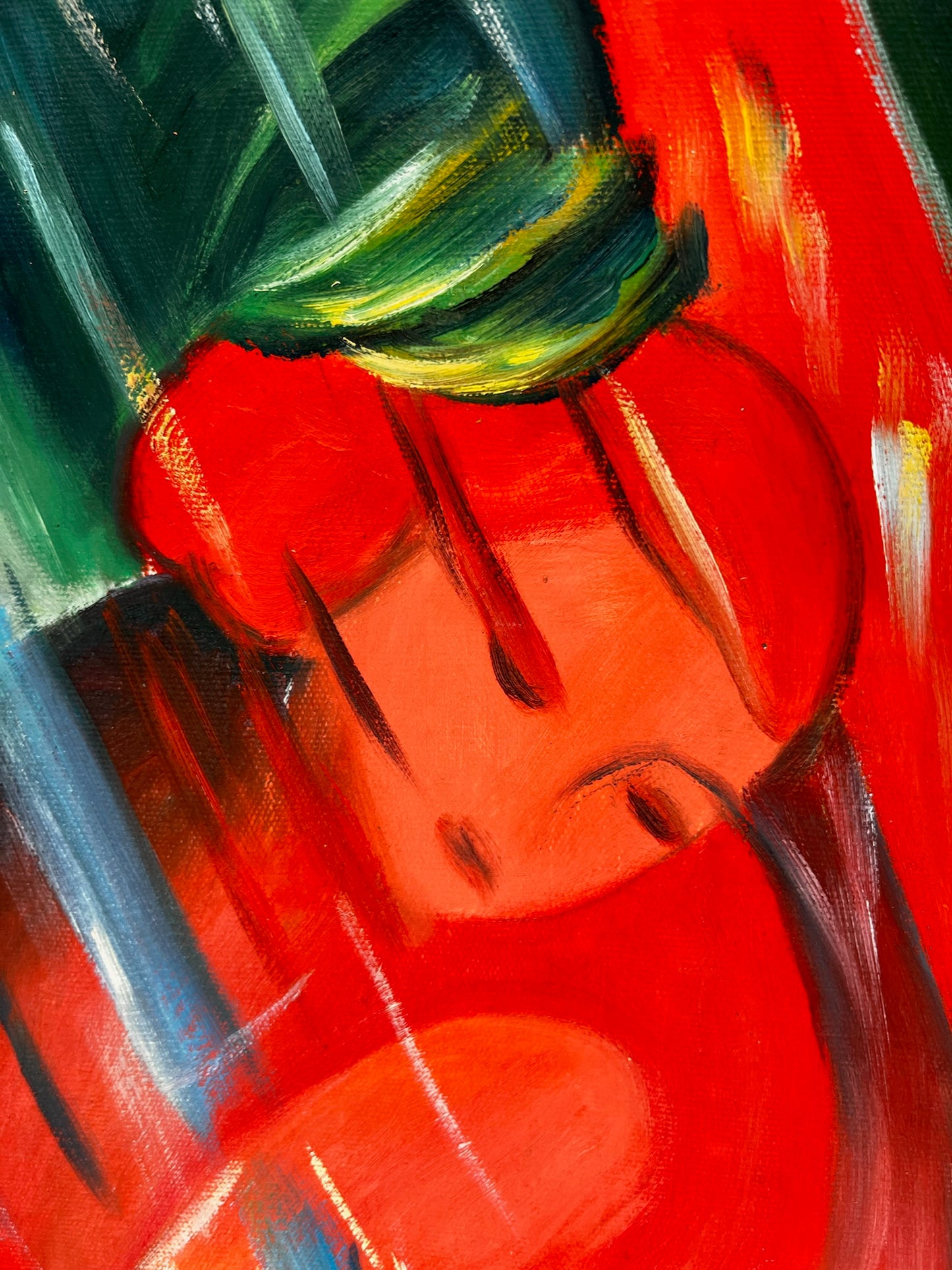 Sotto la pioggia (da Franz Marc) – Olio su tela espressionista dipinto a mano (64 × 80 cm, consegnato arrotolato)