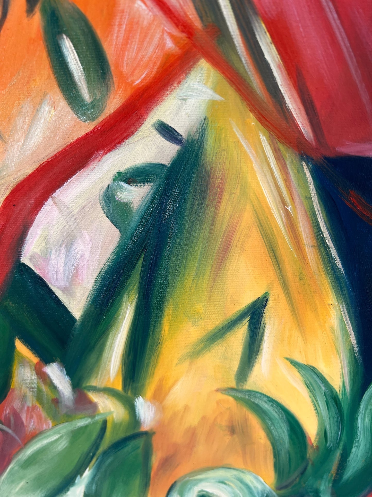 Sotto la pioggia (da Franz Marc) – Olio su tela espressionista dipinto a mano (64 × 80 cm, consegnato arrotolato)