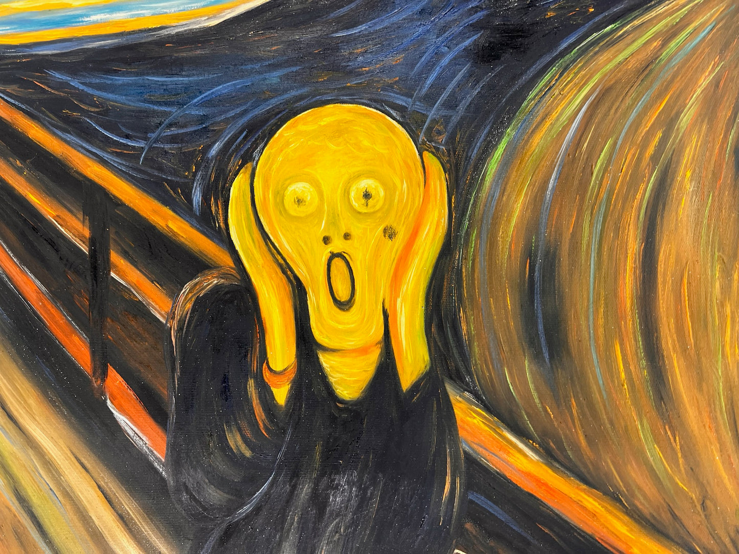 L'Urlo (di Edvard Munch) – Olio su tela espressionista dipinto a mano (consegnato arrotolato)