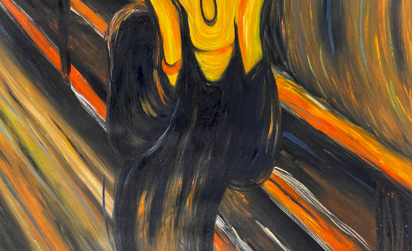 L'Urlo (di Edvard Munch) – Olio su tela espressionista dipinto a mano (consegnato arrotolato)