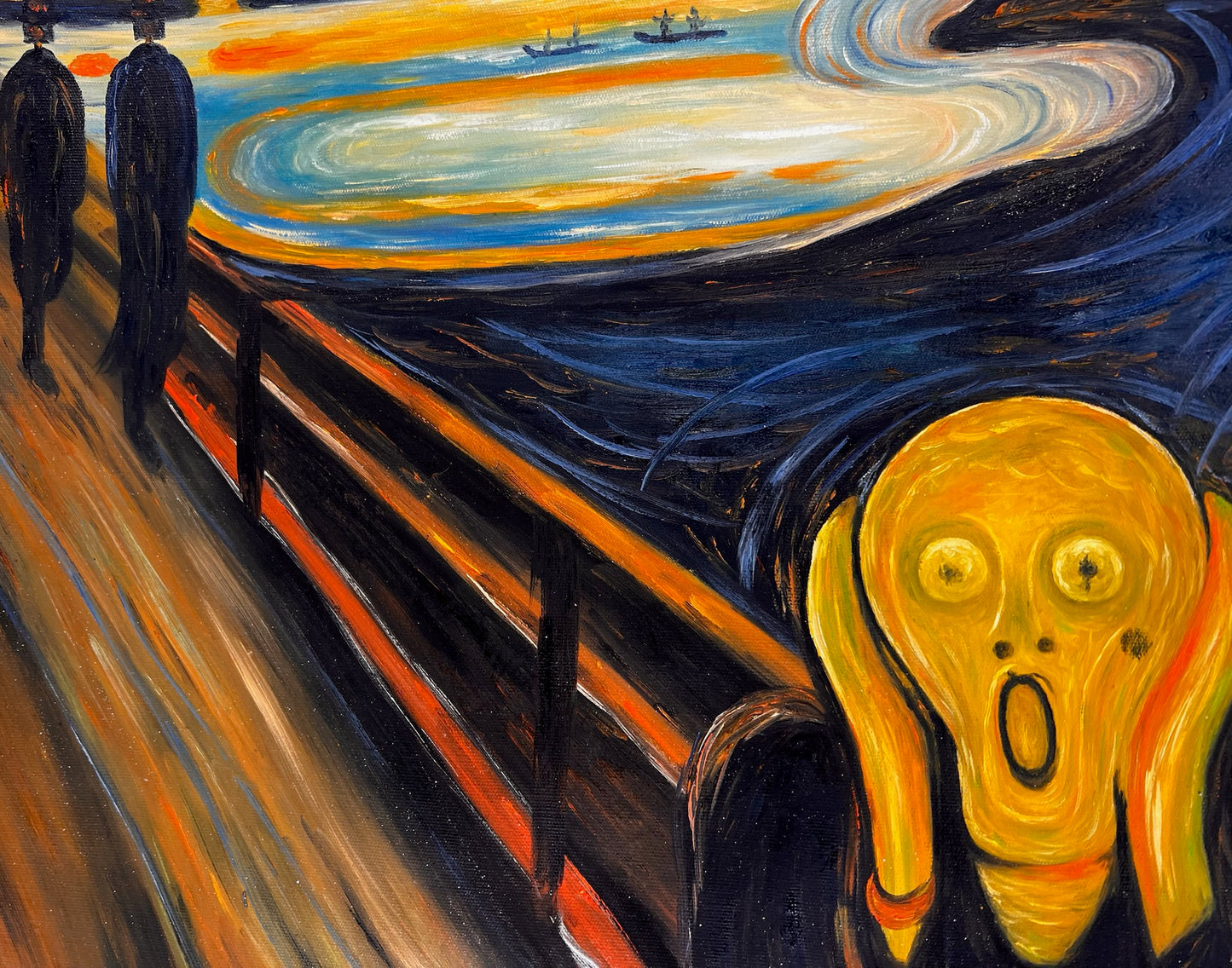L'Urlo (di Edvard Munch) – Olio su tela espressionista dipinto a mano (consegnato arrotolato)