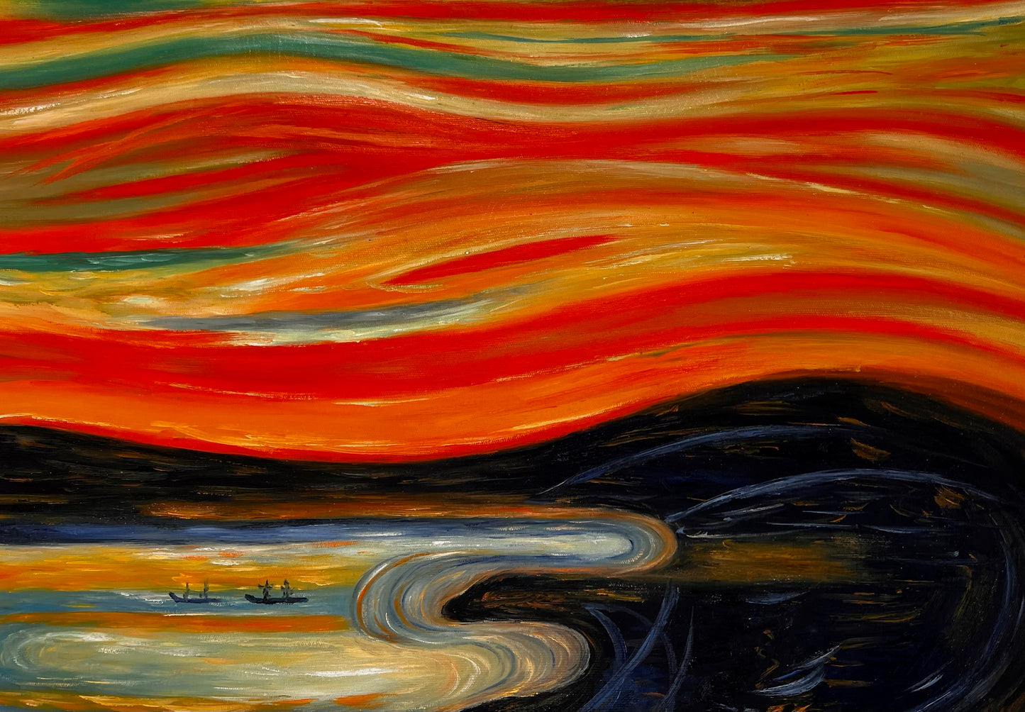 L'Urlo (di Edvard Munch) – Olio su tela espressionista dipinto a mano (consegnato arrotolato)