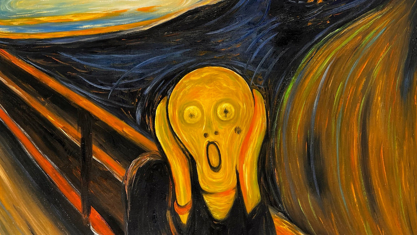 L'Urlo (di Edvard Munch) – Olio su tela espressionista dipinto a mano (consegnato arrotolato)