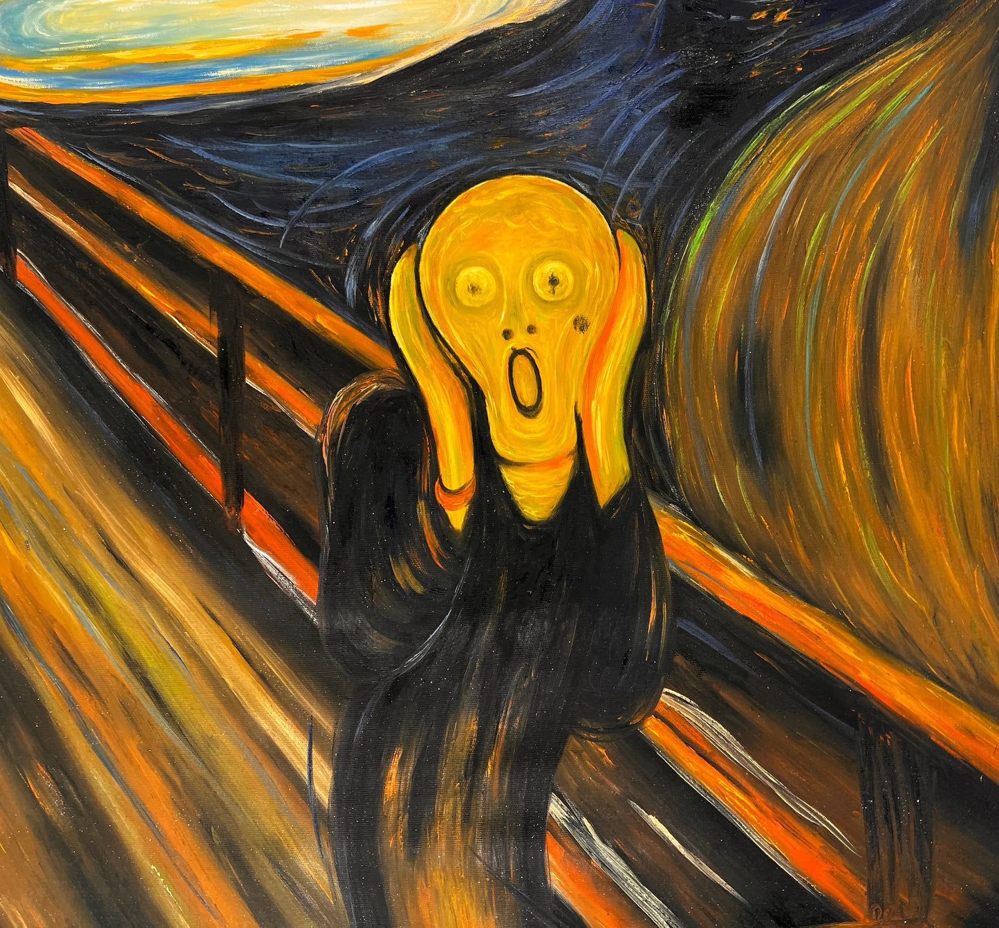 L'Urlo (di Edvard Munch) – Olio su tela espressionista dipinto a mano (consegnato arrotolato)