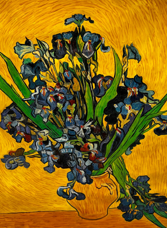 Vincent van Gogh – Vaso con iris – Pittura ad olio post-impressionista dipinta a mano su tela (92 × 73,5 cm)
