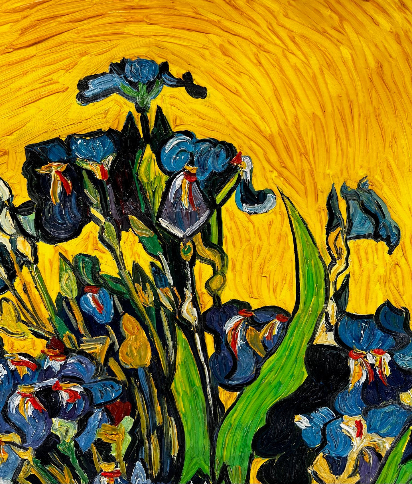 Vincent van Gogh – Vaso con iris – Pittura ad olio post-impressionista dipinta a mano su tela (92 × 73,5 cm)
