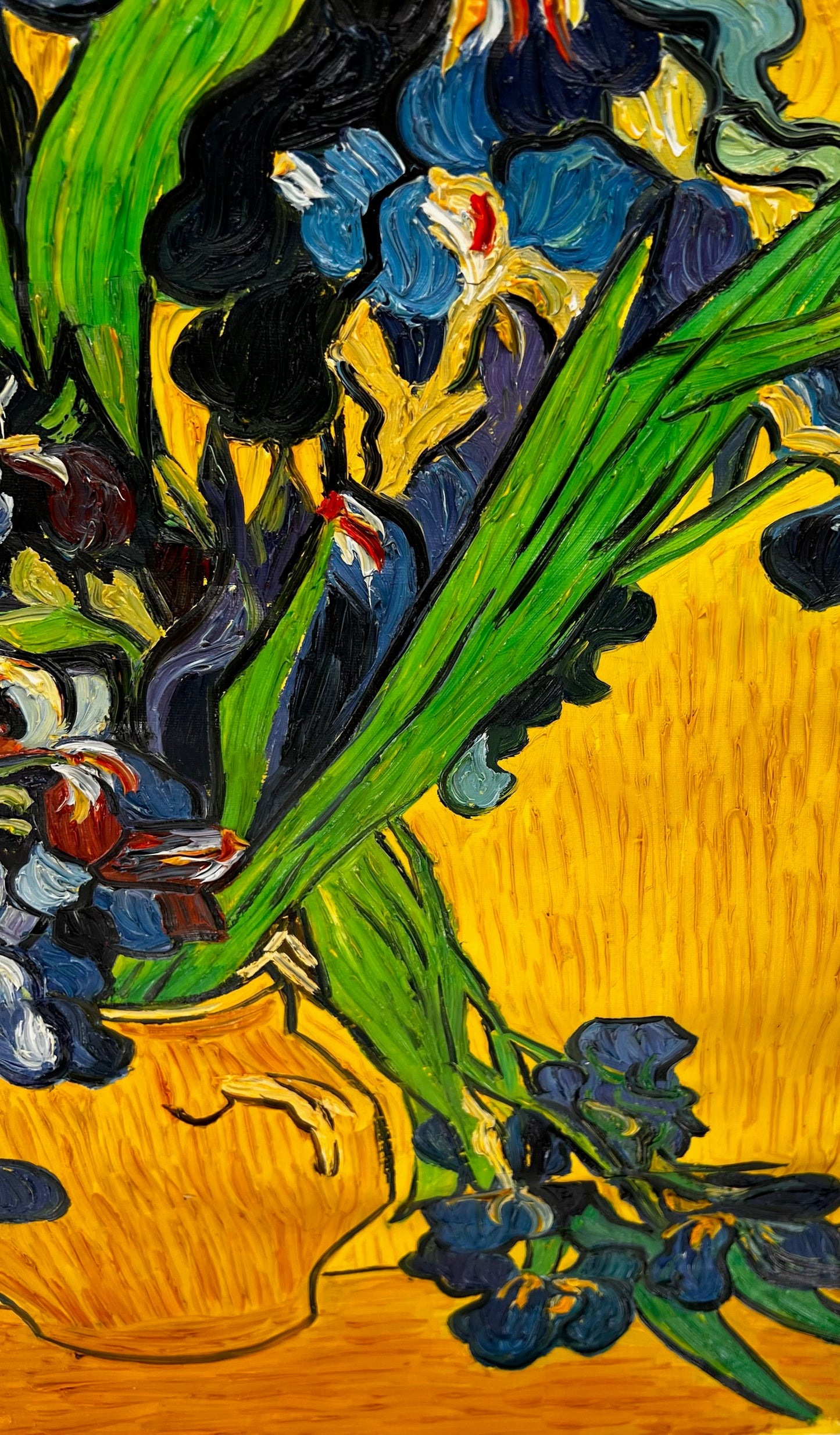 Vincent van Gogh – Vaso con iris – Pittura ad olio post-impressionista dipinta a mano su tela (92 × 73,5 cm)