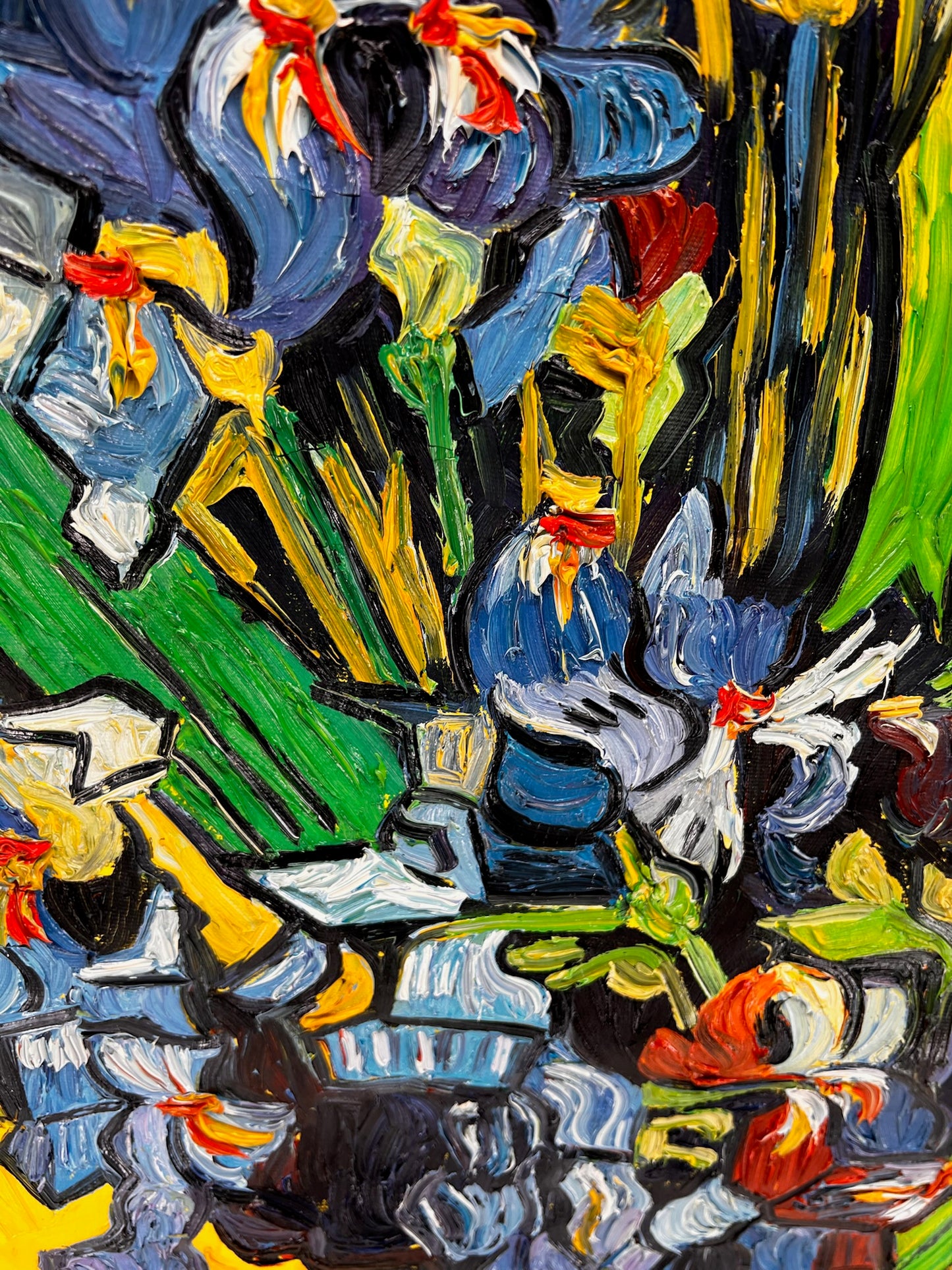 Vincent van Gogh – Vaso con iris – Pittura ad olio post-impressionista dipinta a mano su tela (92 × 73,5 cm)