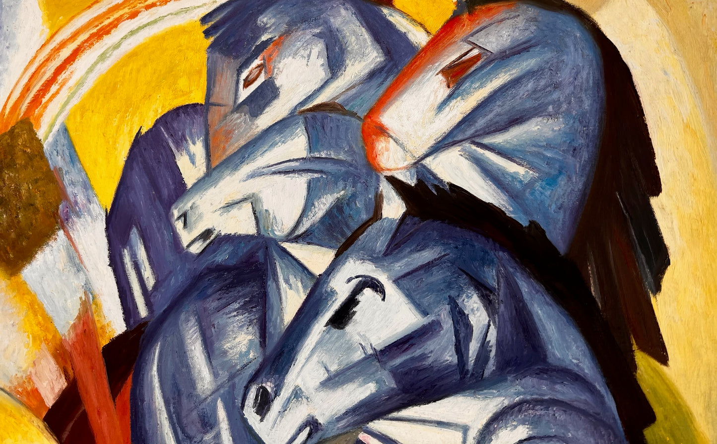 La Torre dei Cavalli Blu (di Franz Marc) – Olio su tela espressionista dipinto a mano (60 × 80 cm, consegnato arrotolato)