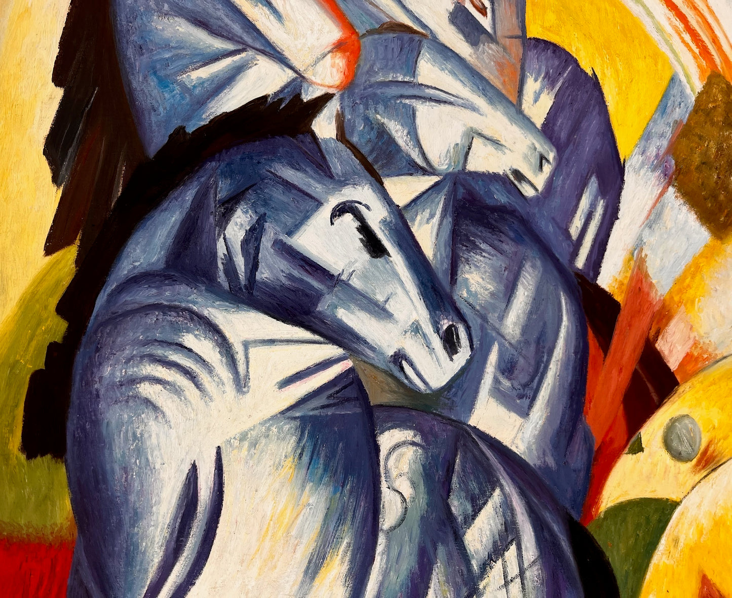La Torre dei Cavalli Blu – Dipinto a Olio Espressionista Dipinto a Mano su Tela (60 × 80 cm)