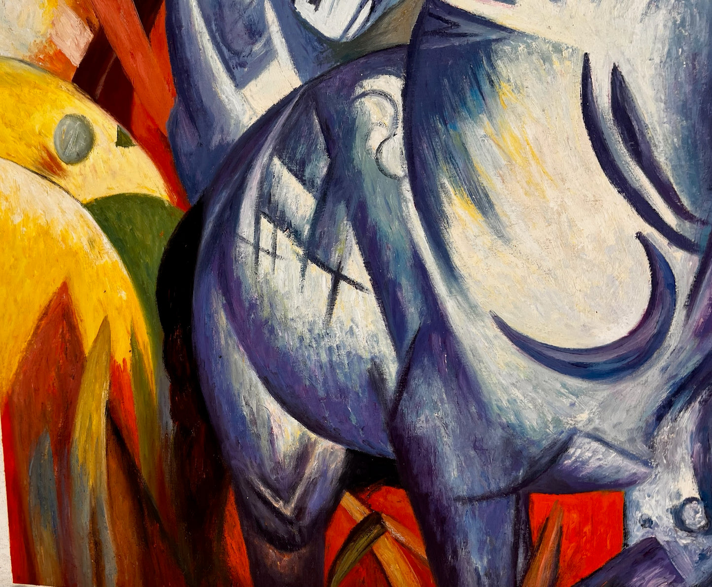 La Torre dei Cavalli Blu – Dipinto a Olio Espressionista Dipinto a Mano su Tela (60 × 80 cm)