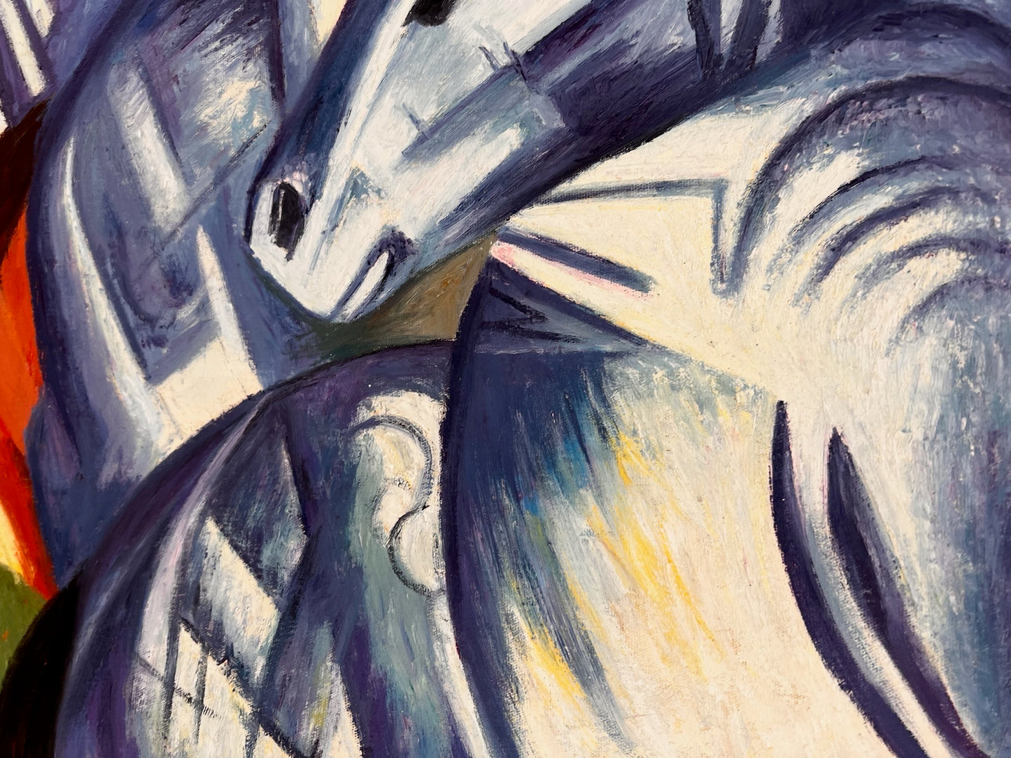 La Torre dei Cavalli Blu – Dipinto a Olio Espressionista Dipinto a Mano su Tela (60 × 80 cm)