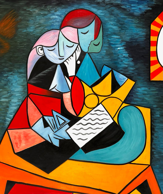 La Lecture – Dipinto cubista a olio dipinto a mano su tela (64 × 80 cm)