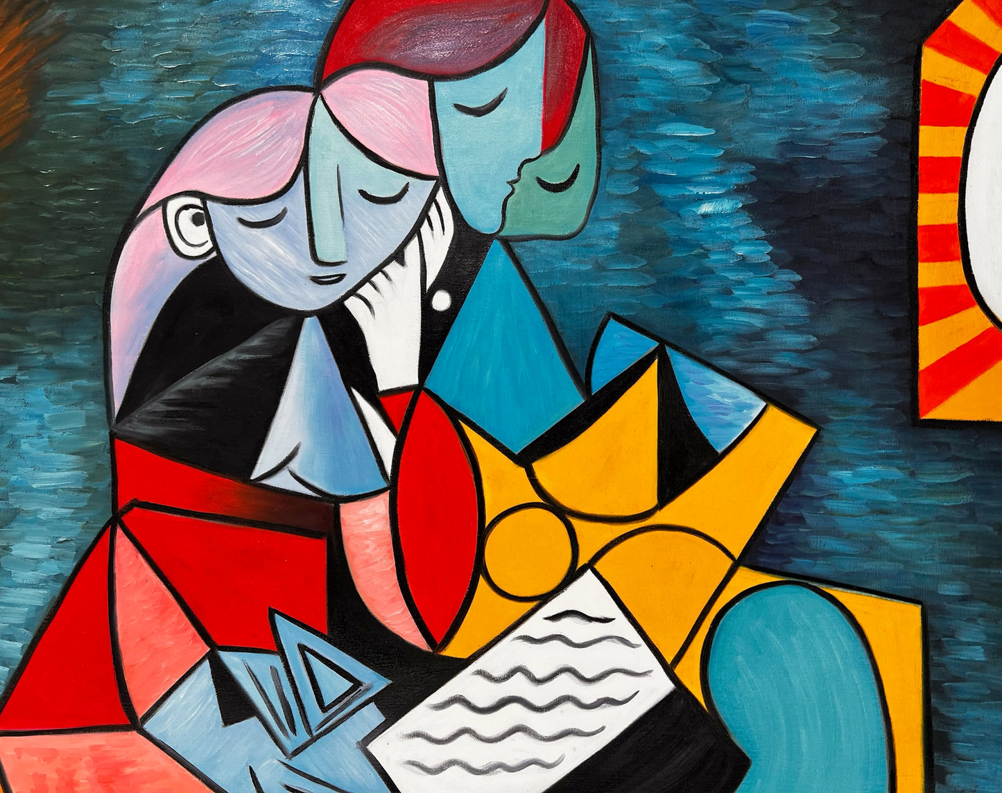 La Lecture – Dipinto cubista a olio dipinto a mano su tela (64 × 80 cm)