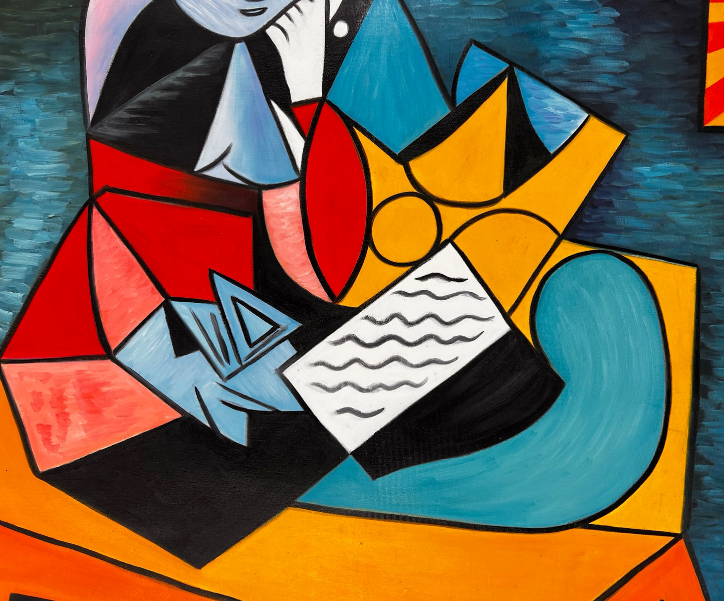 La Lecture – Dipinto cubista a olio dipinto a mano su tela (64 × 80 cm)