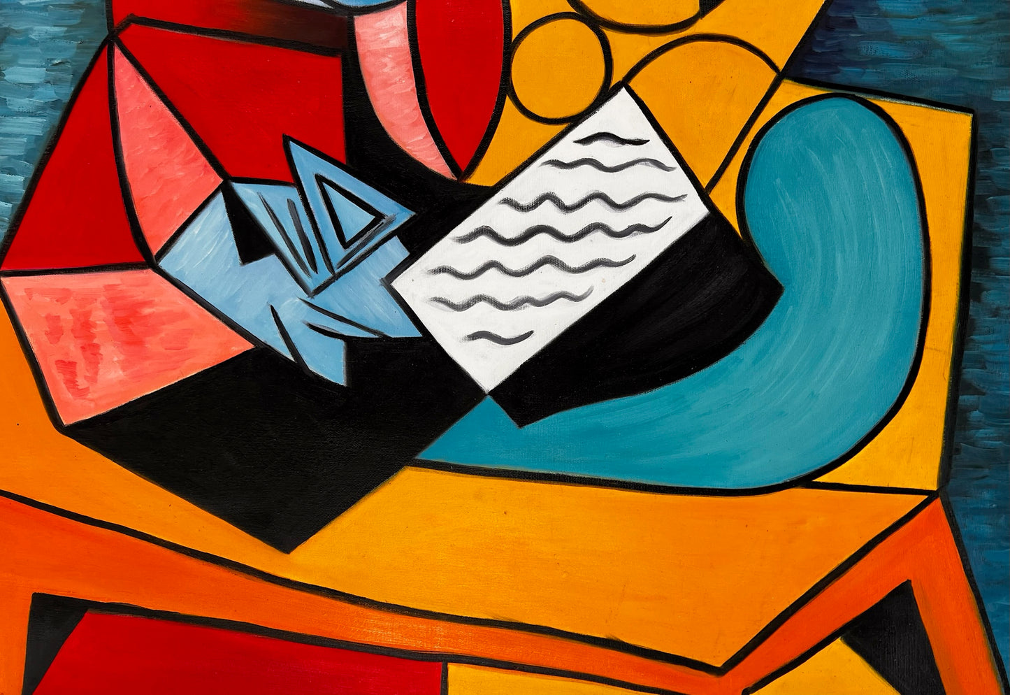 La Lecture – Dipinto cubista a olio dipinto a mano su tela (64 × 80 cm)