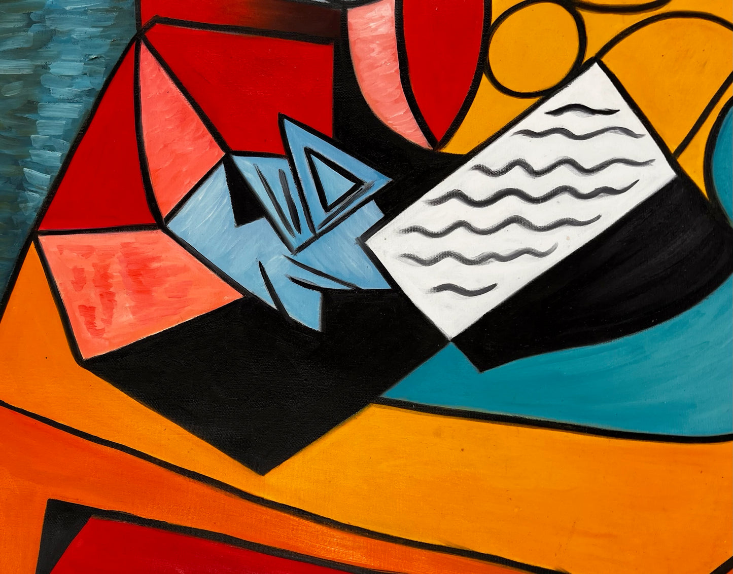 La Lecture – Dipinto cubista a olio dipinto a mano su tela (64 × 80 cm)