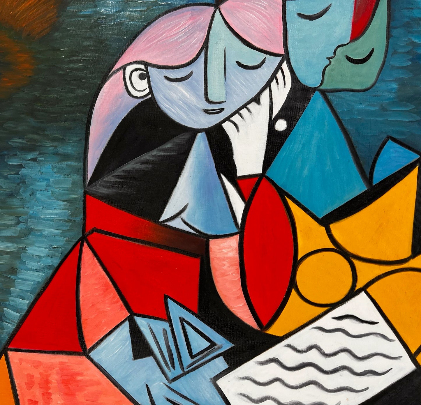 La Lecture – Dipinto cubista a olio dipinto a mano su tela (64 × 80 cm)