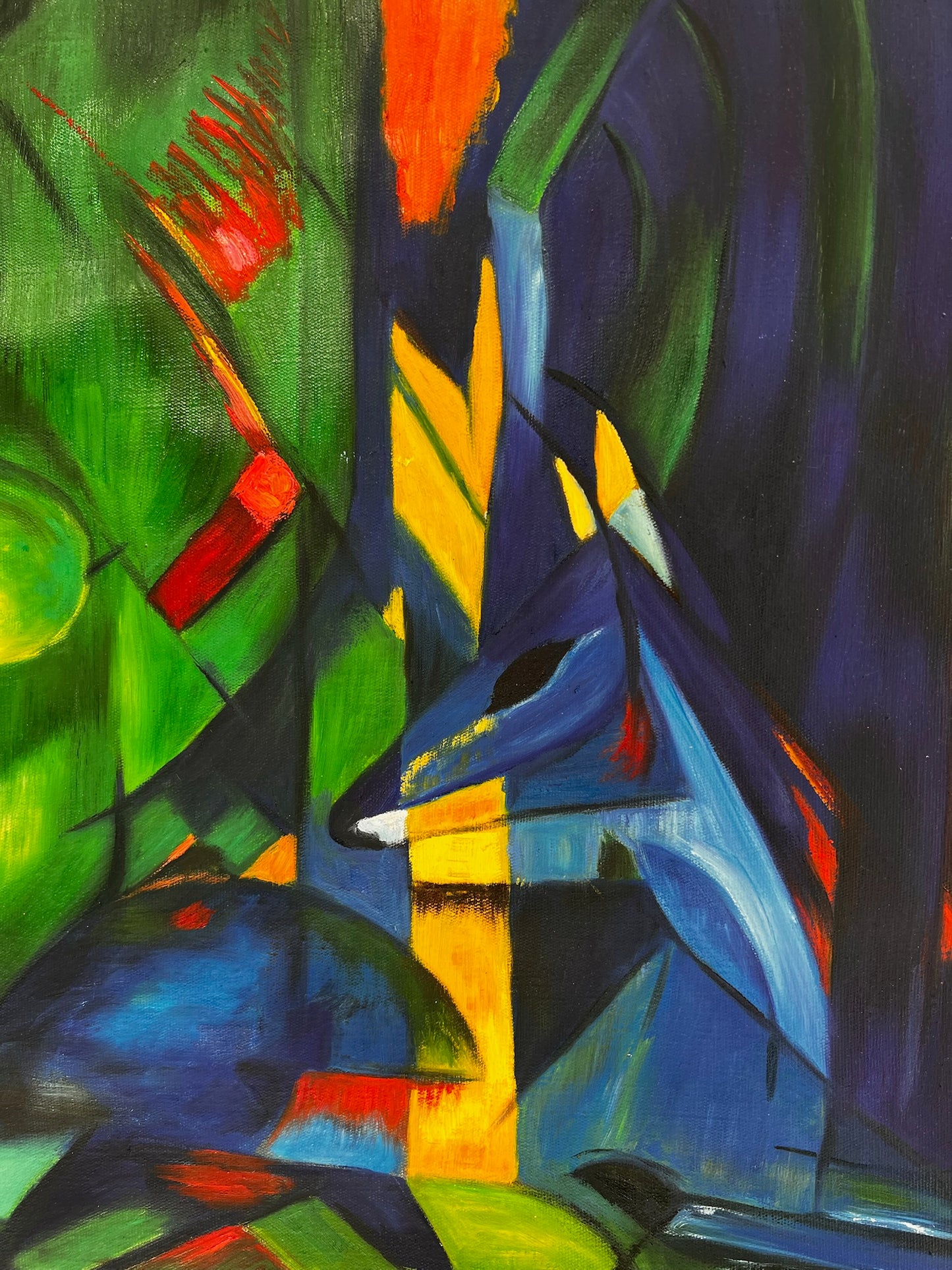 Rehe im Walde II (di Franz Marc) – Olio su tela espressionista dipinto a mano (consegna arrotolata)