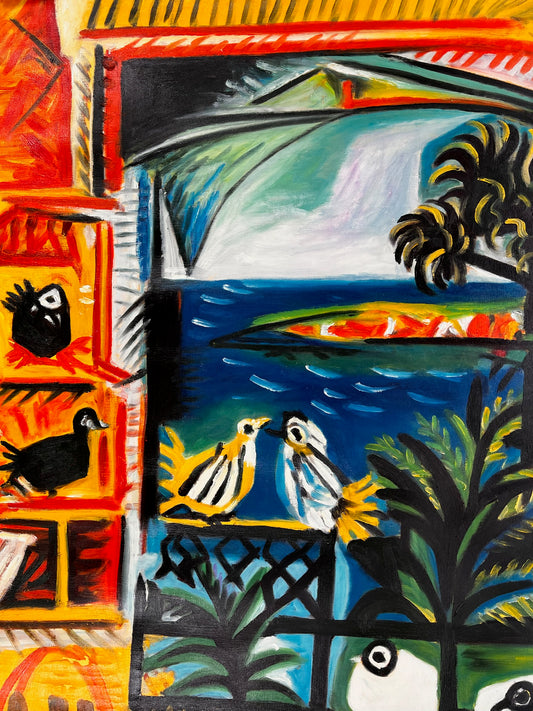 Côte d’Azur – Dipinto cubista a olio dipinto a mano su tela (60 × 80 cm)