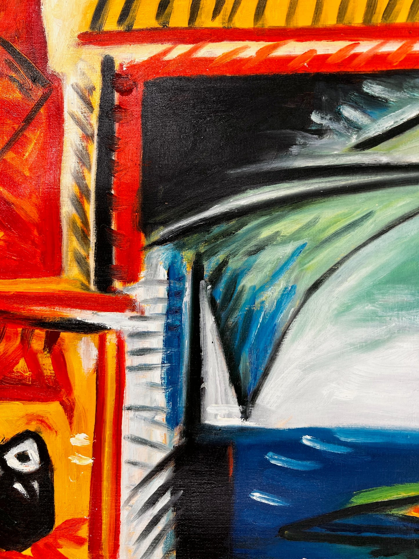 Côte d’Azur – Dipinto cubista a olio dipinto a mano su tela (60 × 80 cm)