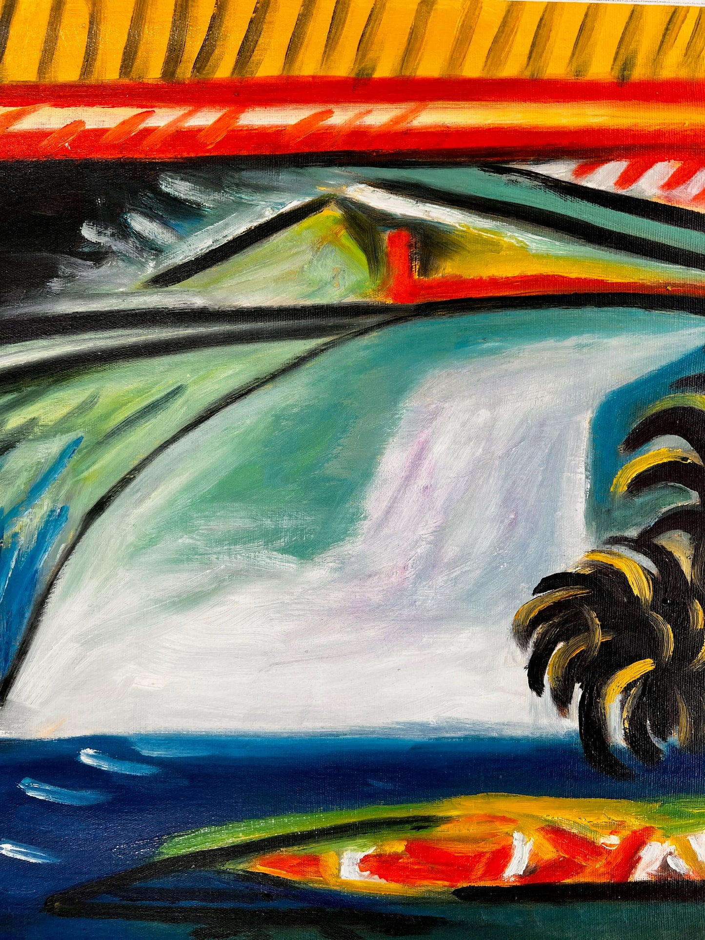 Côte d’Azur – Dipinto cubista a olio dipinto a mano su tela (60 × 80 cm)