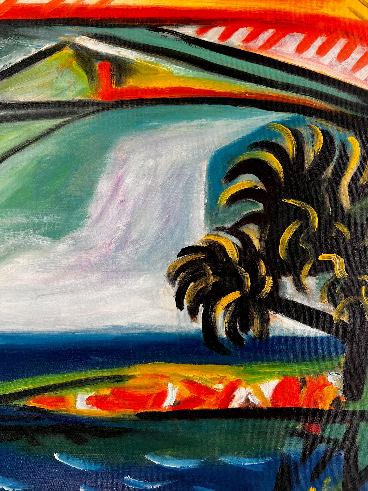 Côte d’Azur – Dipinto cubista a olio dipinto a mano su tela (60 × 80 cm)